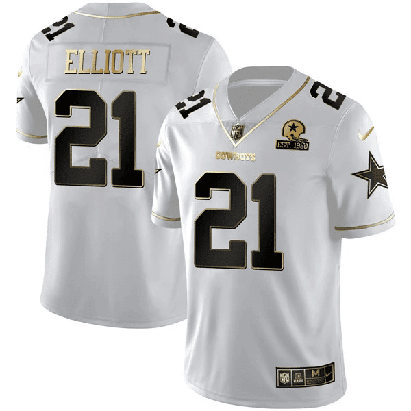 Ezekiel Elliott Men's Dallas Cowboys Black Gold Collection - All Stitched White Gold Jersey - All Stitched