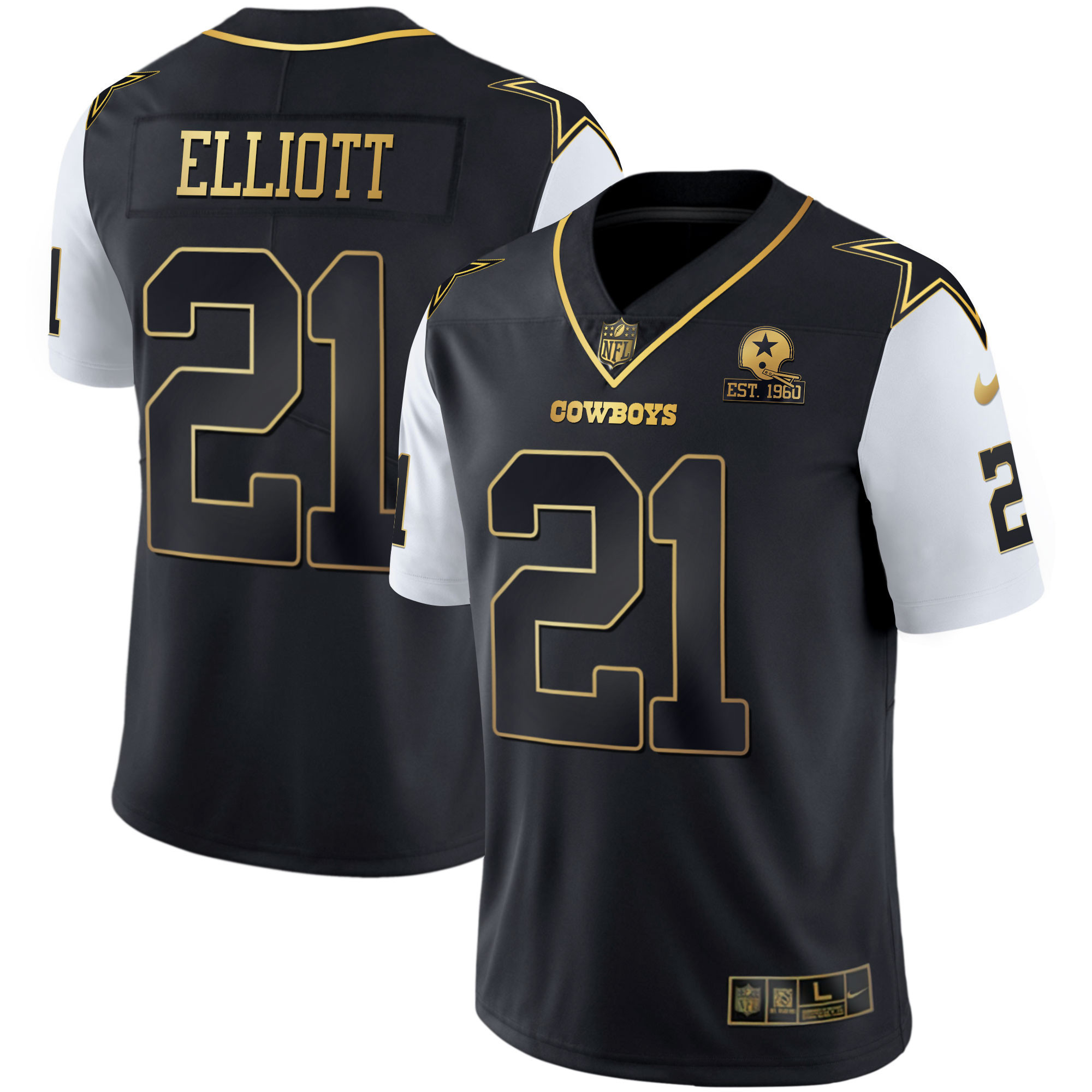 Ezekiel Elliott Men's Dallas Cowboys Color Rush Vapor Black & White Gold Limited - All Stitched Black Vapor Jersey - All Stitched