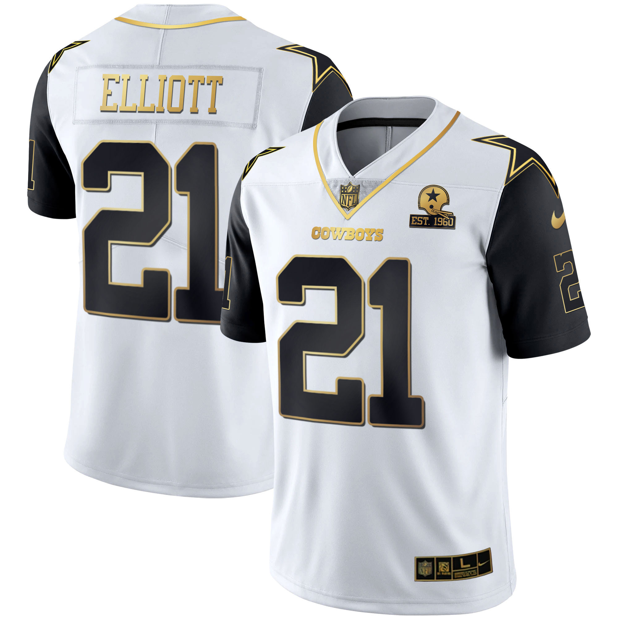 Ezekiel Elliott Men's Dallas Cowboys Color Rush Vapor Black & White Gold Limited - All Stitched White Vapor Jersey - All Stitched