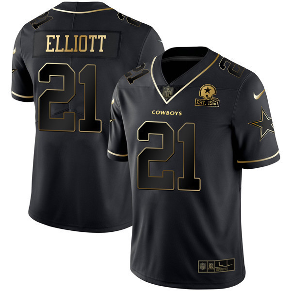 Ezekiel Elliott Men's Dallas Cowboys Gold & Split Vapor Est 1960 Patch Black Gold Jersey - All Stitched