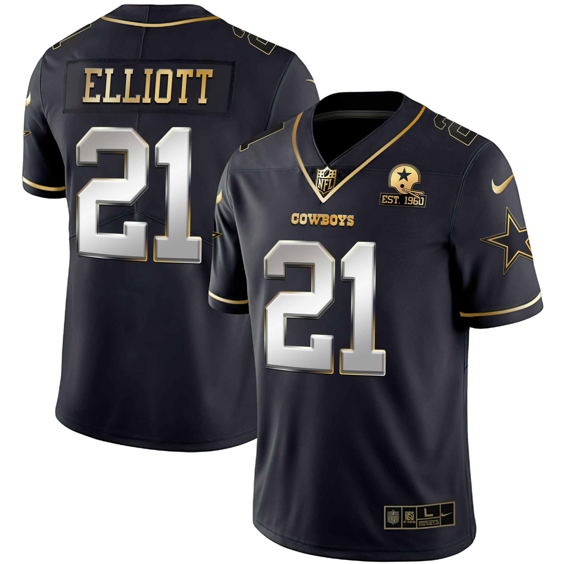 Ezekiel Elliott Men's Dallas Cowboys Gold & Split Vapor Est 1960 Patch Black Limited Jersey - All Stitched