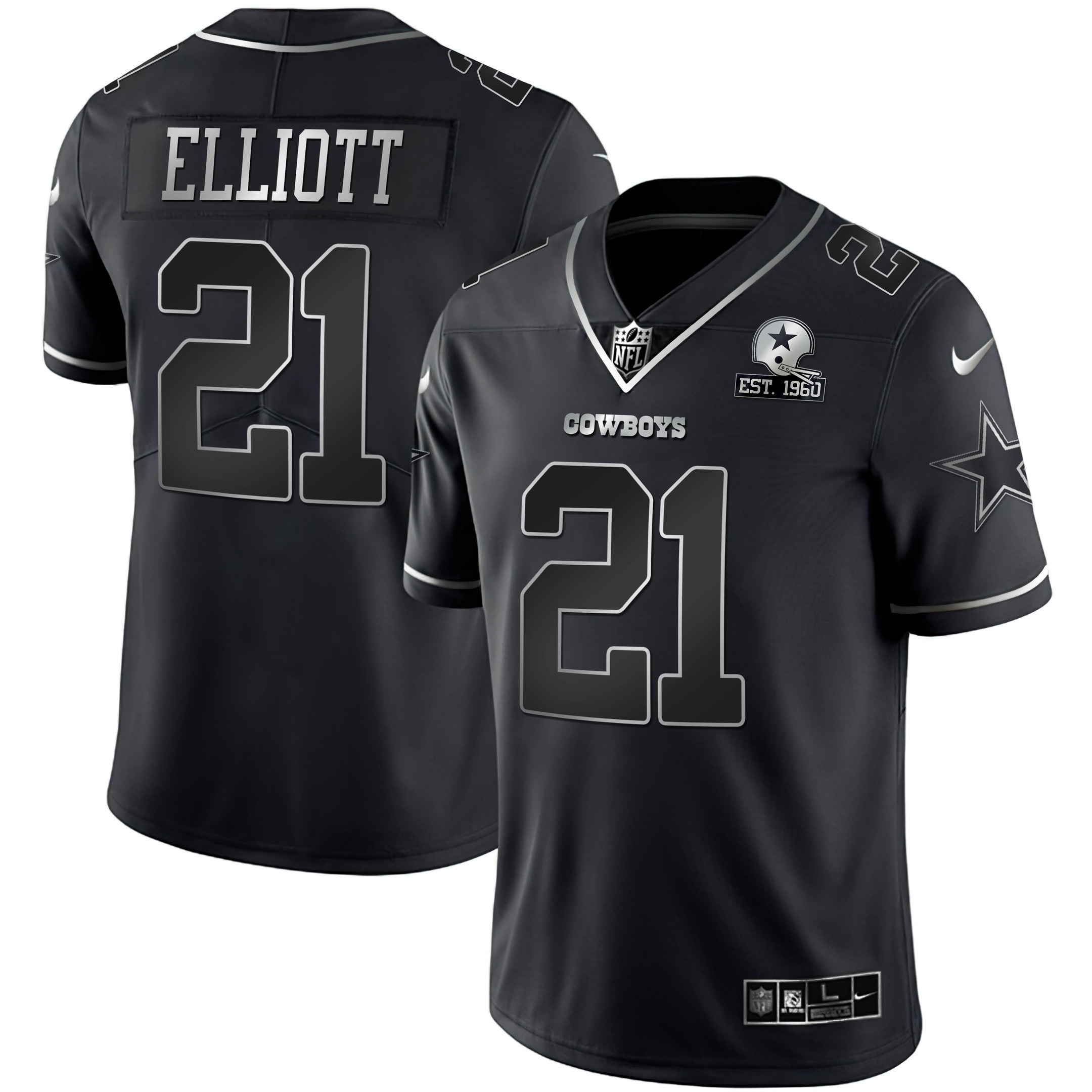 Ezekiel Elliott Men's Dallas Cowboys Gold & Split Vapor Limited Est 1960 Patch - All Stitched Black Silver Jersey - All Stitched