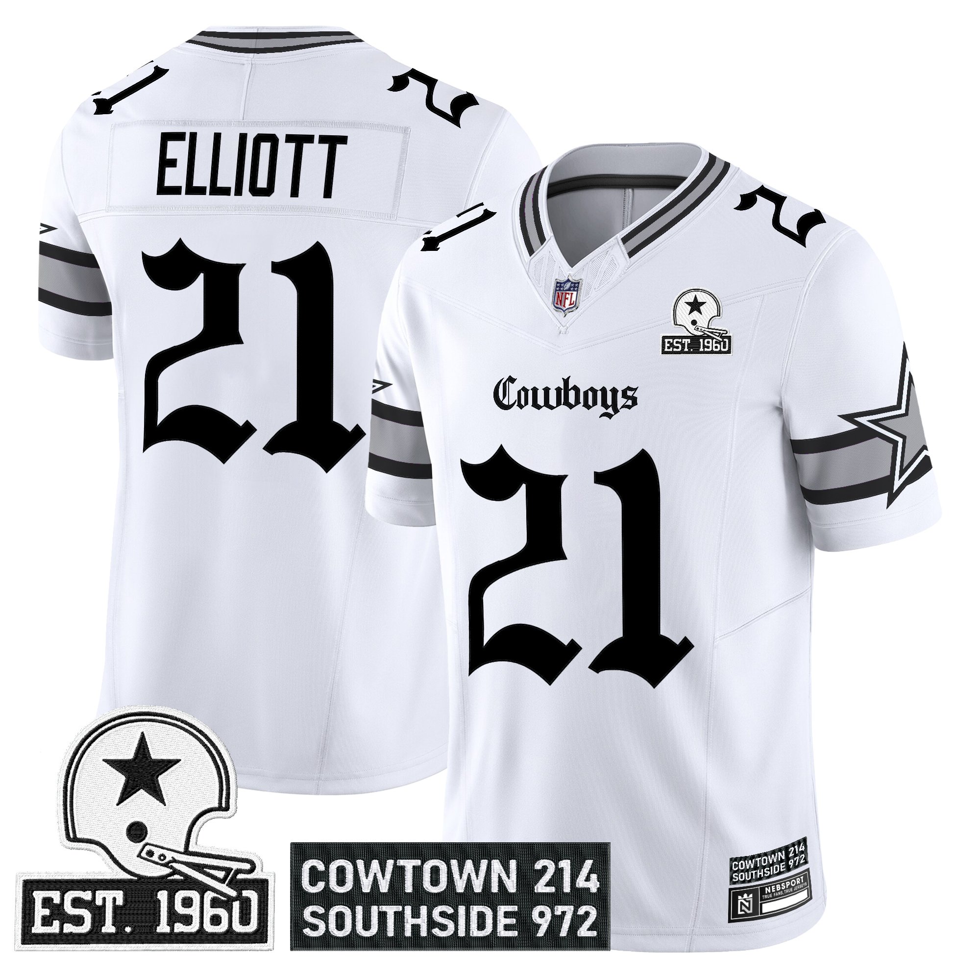 Ezekiel Elliott Men's Dallas Cowboys 'Gothic Lone Star Edition' Vapor Limited White Jersey - All Stitched