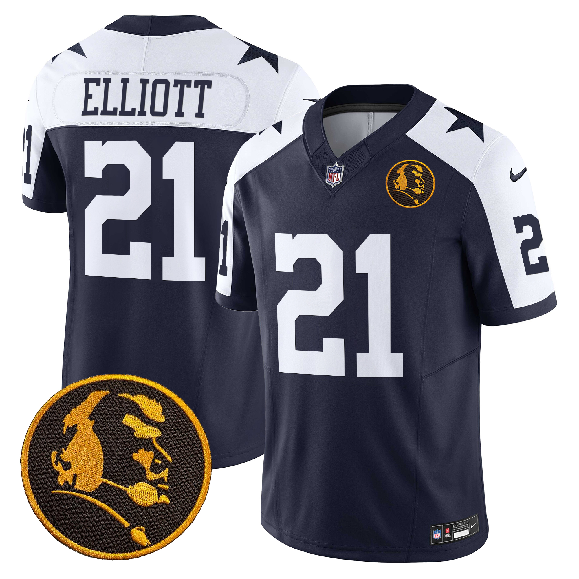 Ezekiel Elliott Men's Dallas Cowboys Texas & John Madden Patch Vapor Limited Navy Alternate Jersey - All Stitched
