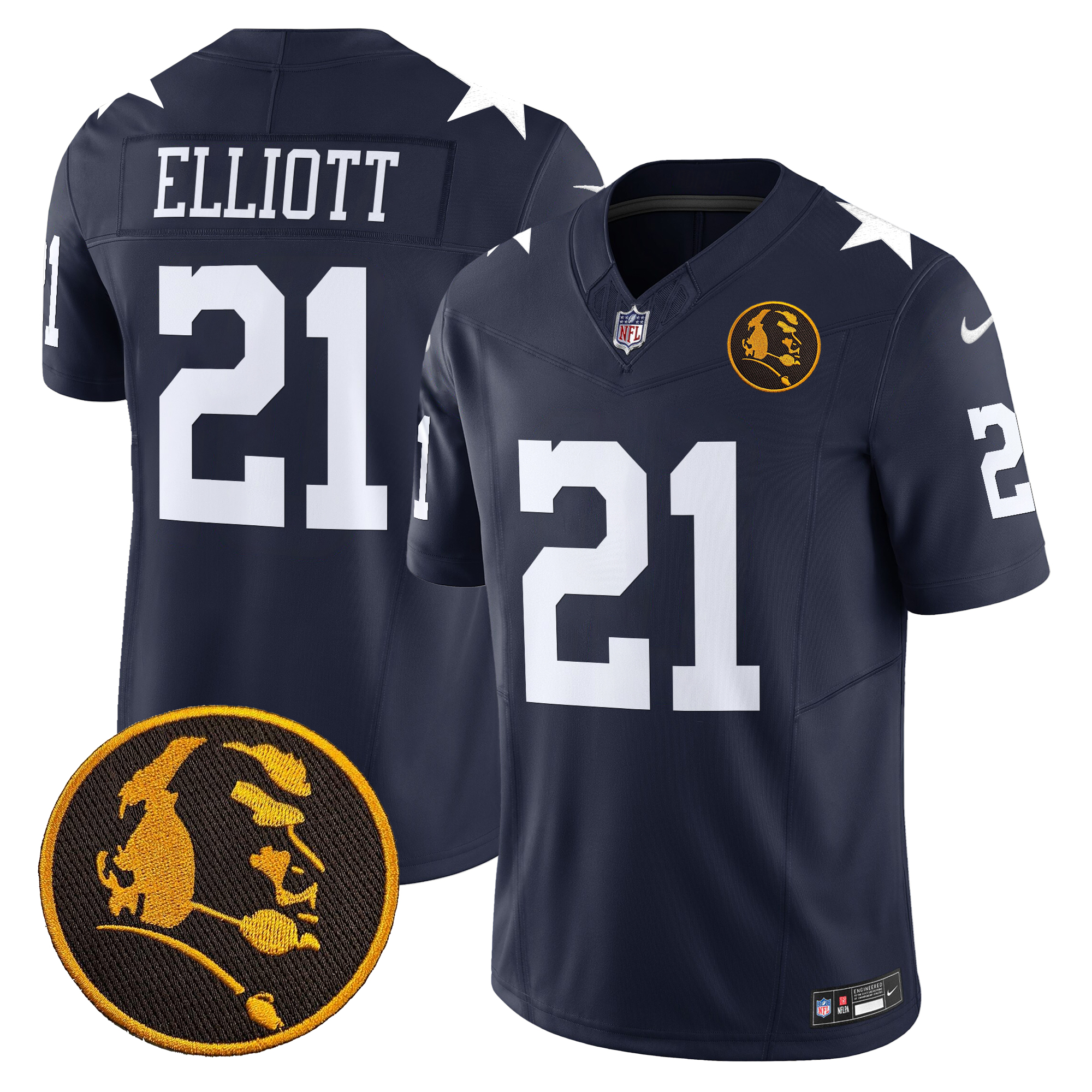 Ezekiel Elliott Men's Dallas Cowboys Texas & John Madden Patch Vapor Limited Navy Jersey - All Stitched