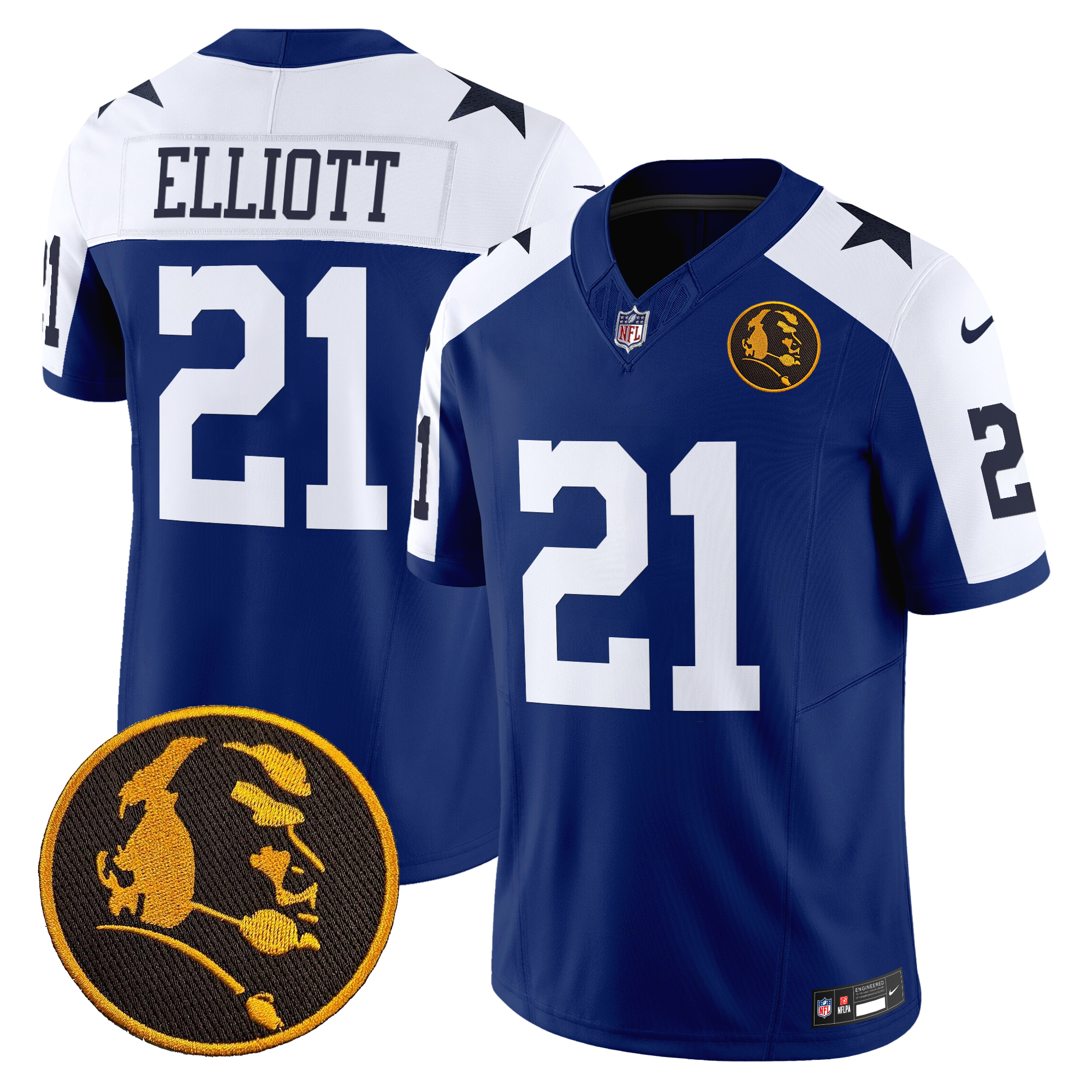 Ezekiel Elliott Men's Dallas Cowboys Texas & John Madden Patch Vapor Limited Royal Alternate Jersey - All Stitched