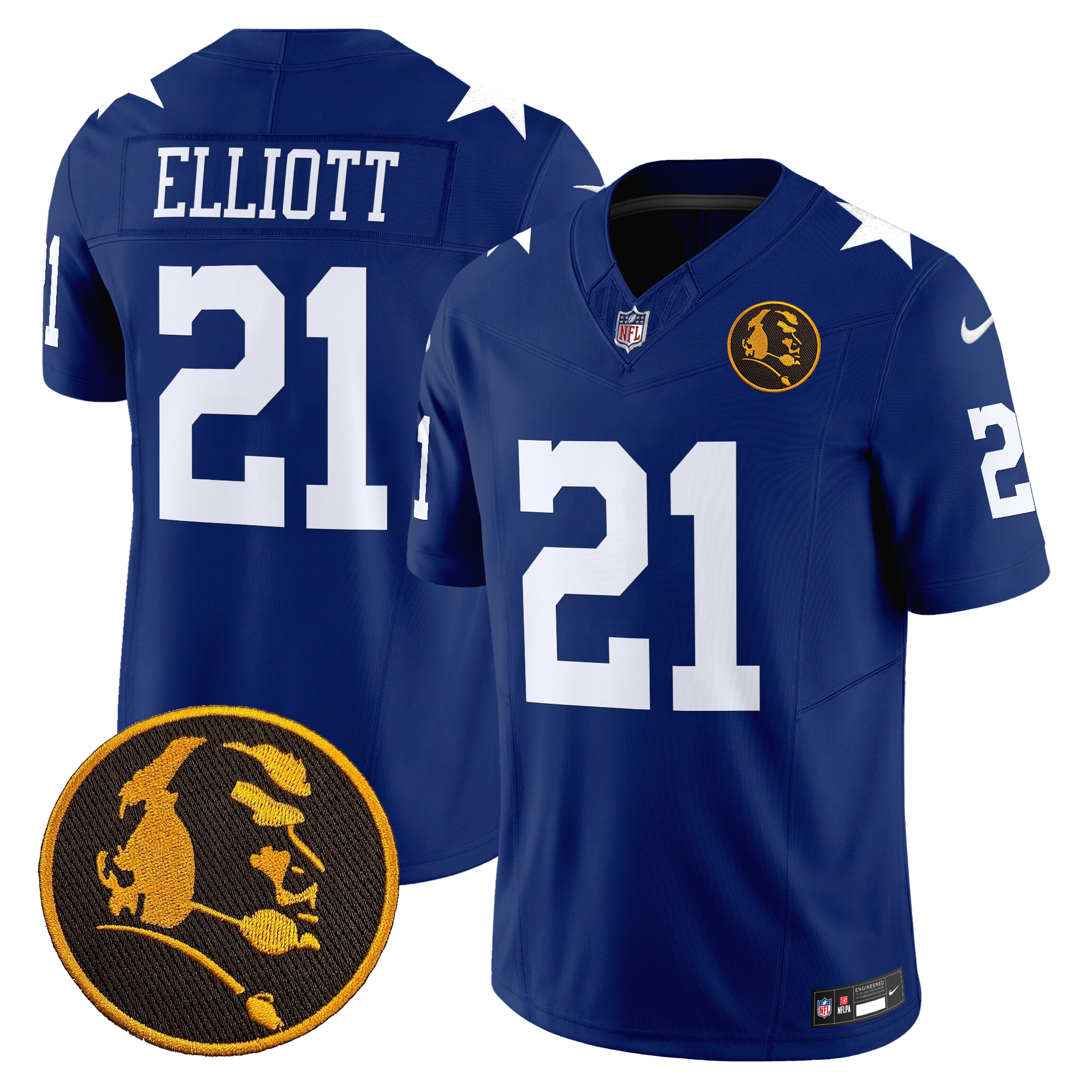 Ezekiel Elliott Men's Dallas Cowboys Texas & John Madden Patch Vapor Limited Royal Jersey - All Stitched