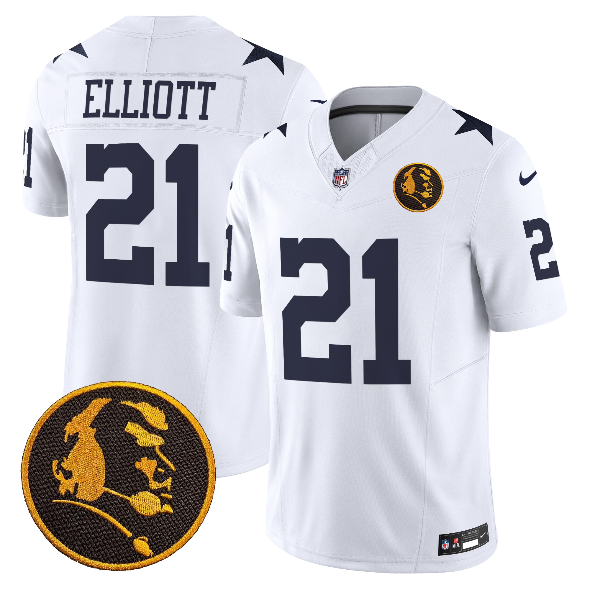 Ezekiel Elliott Men's Dallas Cowboys Texas & John Madden Patch Vapor Limited White Jersey - All Stitched