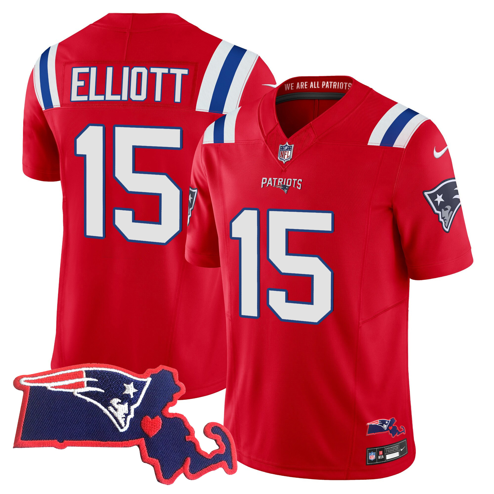 Ezekiel Elliott Men's New England Patriots Bill Belichick "SB 36, 38, 39, 49, 51 Champions" Vapor Red Jersey - All Stitched