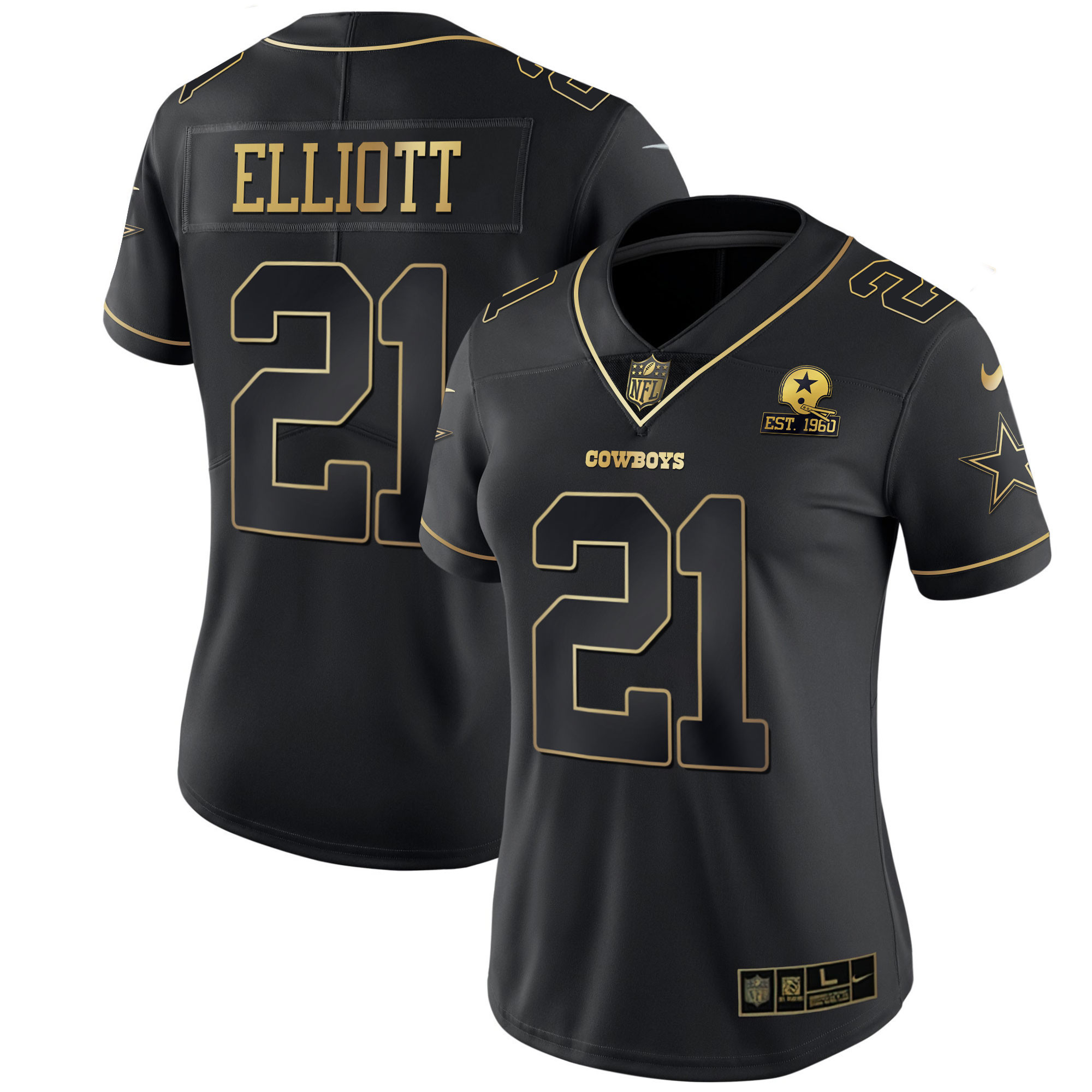 Ezekiel Elliott Women's Dallas Cowboys Black Gold & White Gold - All Stitched Black Gold Jersey - All Stitched