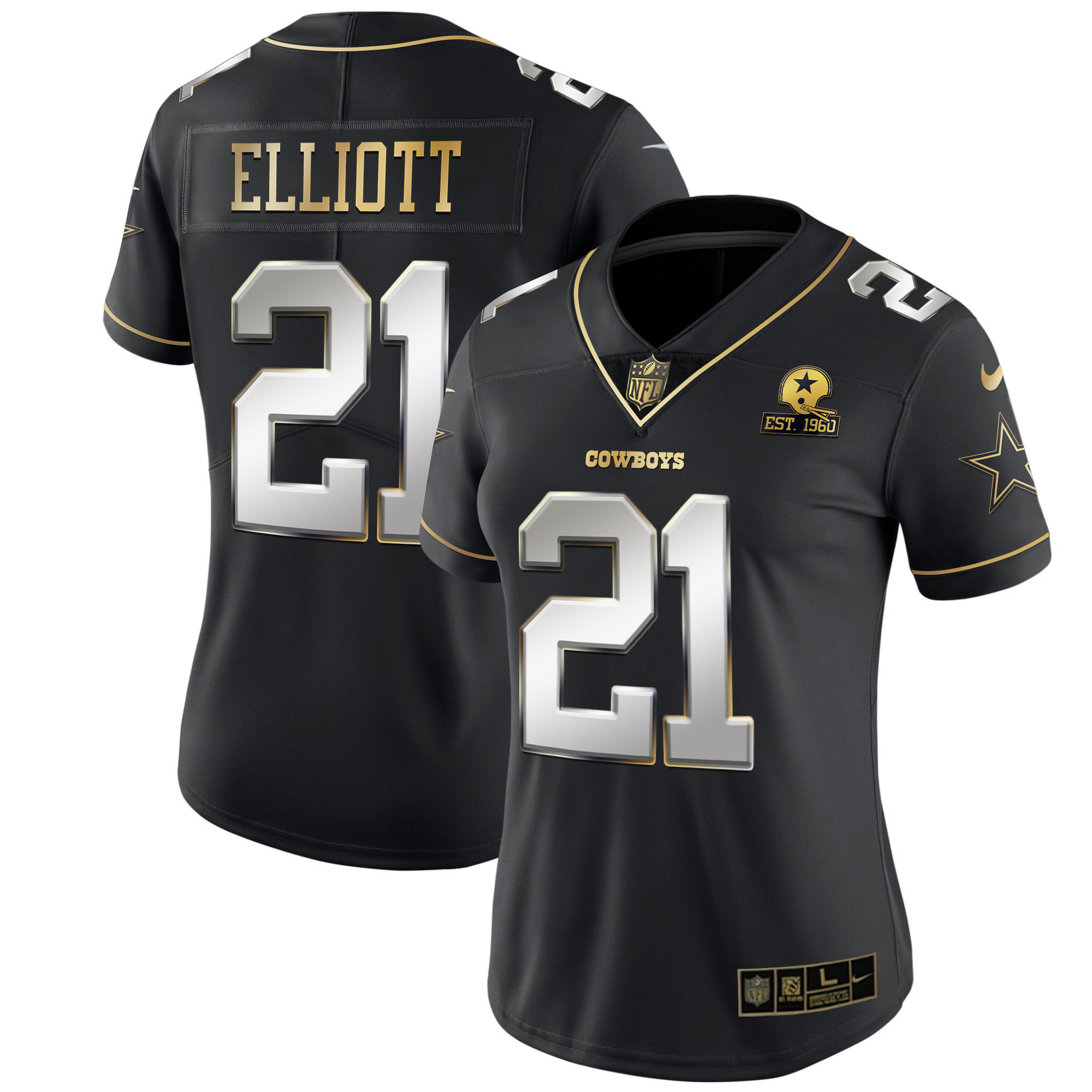 Ezekiel Elliott Women's Dallas Cowboys Black Gold & White Gold - All Stitched Black Limited Jersey - All Stitched