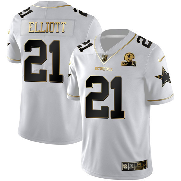 Ezekiel Elliott Women's Dallas Cowboys Gold & Split Vapor Est 1960 Patch - All Stitched White Gold Jersey - All Stitched