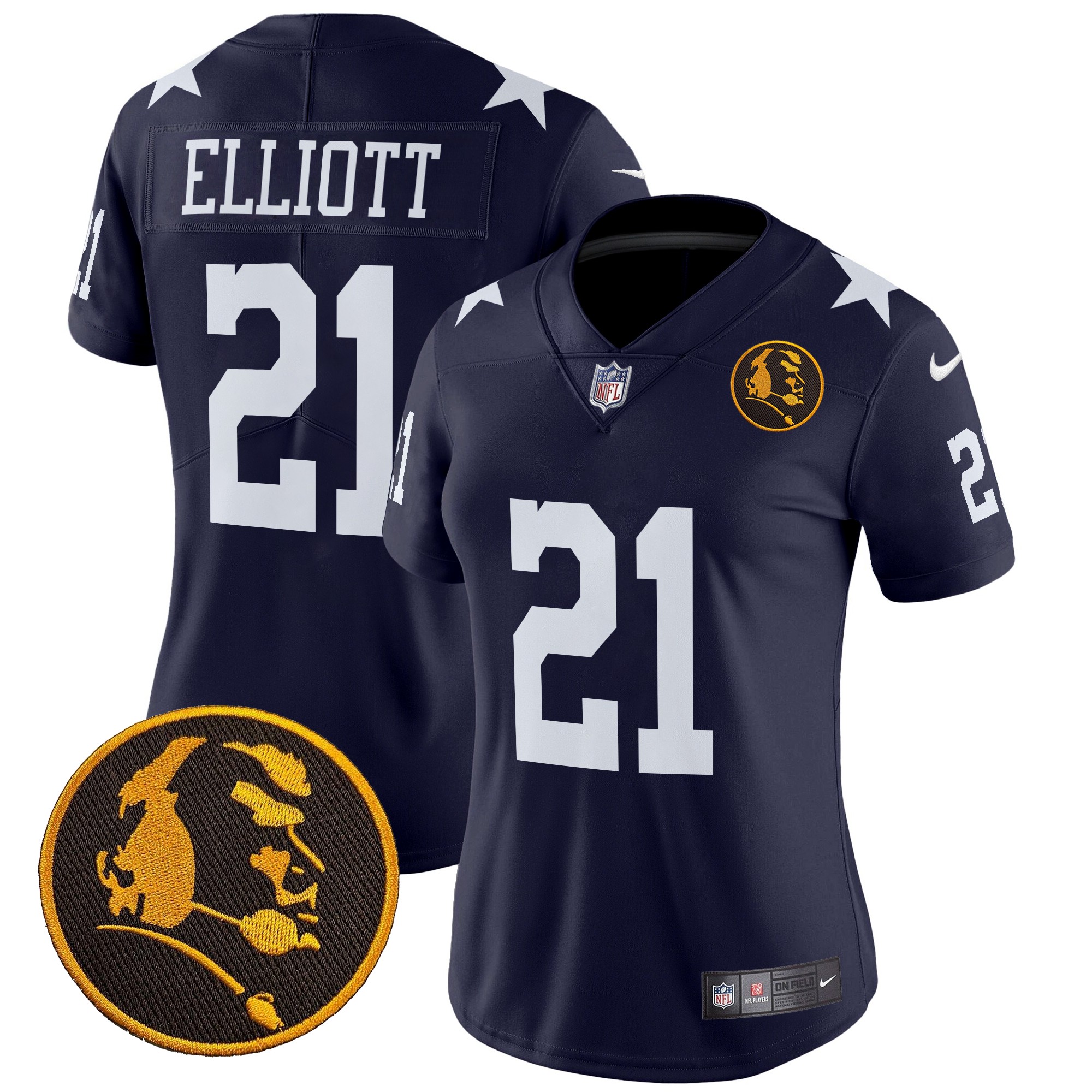 Ezekiel Elliott Women's Dallas Cowboys Texas & John Madden Patch Vapor Limited Navy Jersey - All Stitched