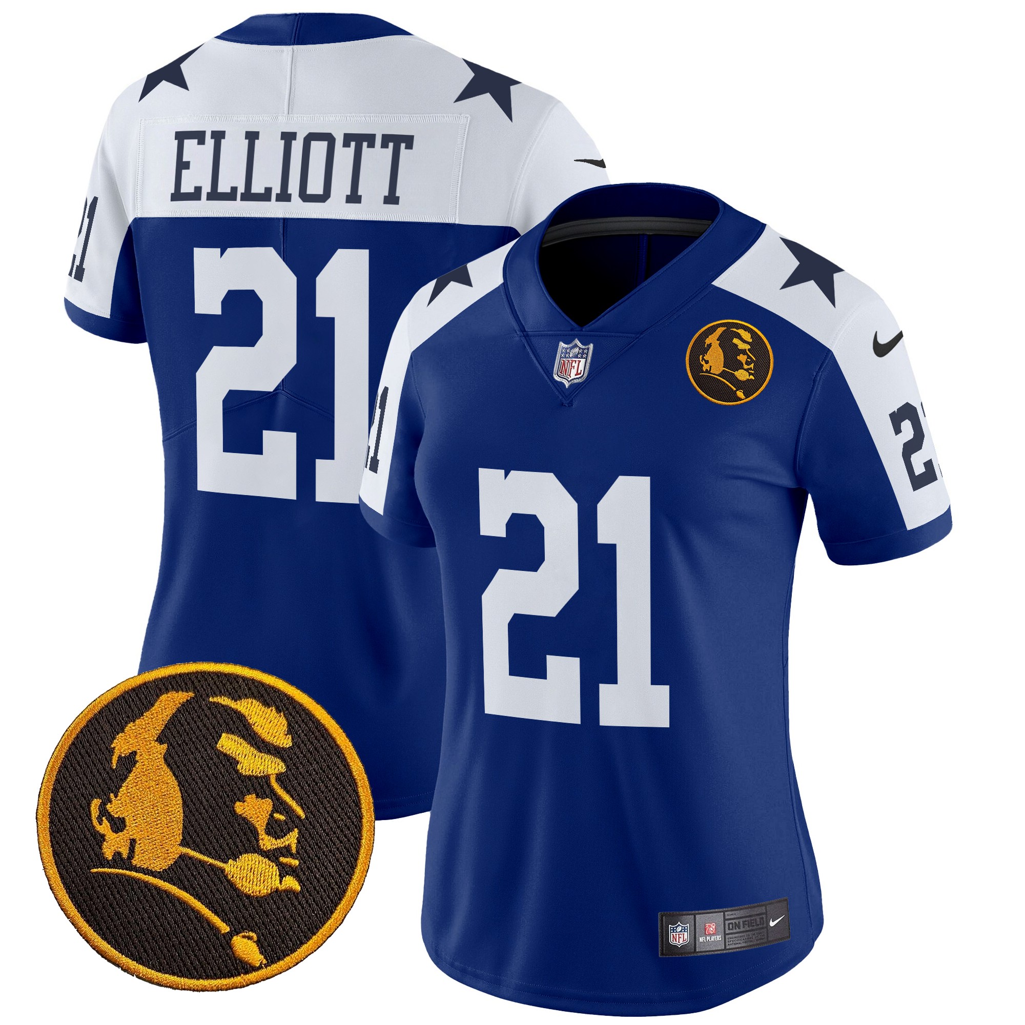 Ezekiel Elliott Women's Dallas Cowboys Texas & John Madden Patch Vapor Limited Royal Alternate Jersey - All Stitched