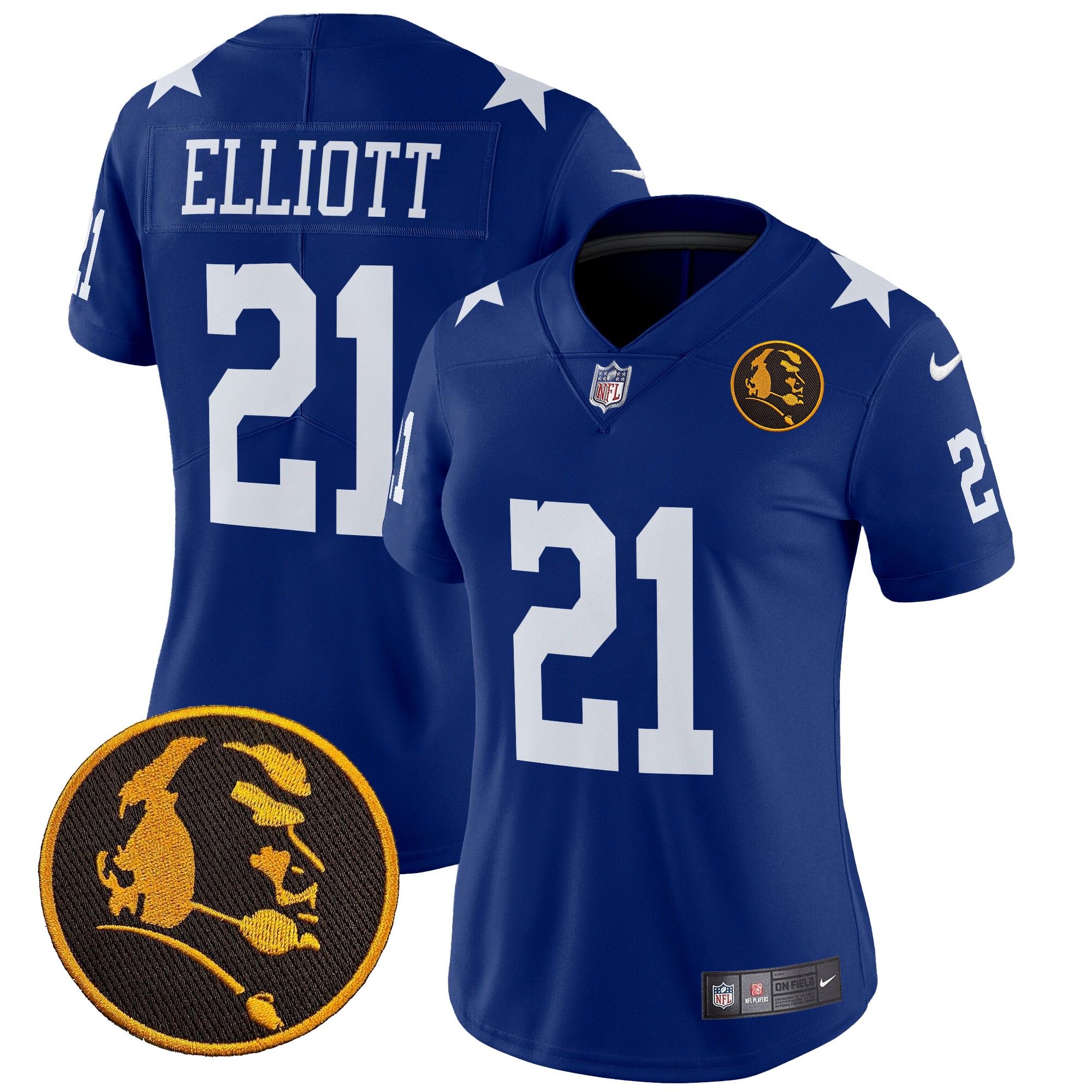 Ezekiel Elliott Women's Dallas Cowboys Texas & John Madden Patch Vapor Limited Royal Jersey - All Stitched