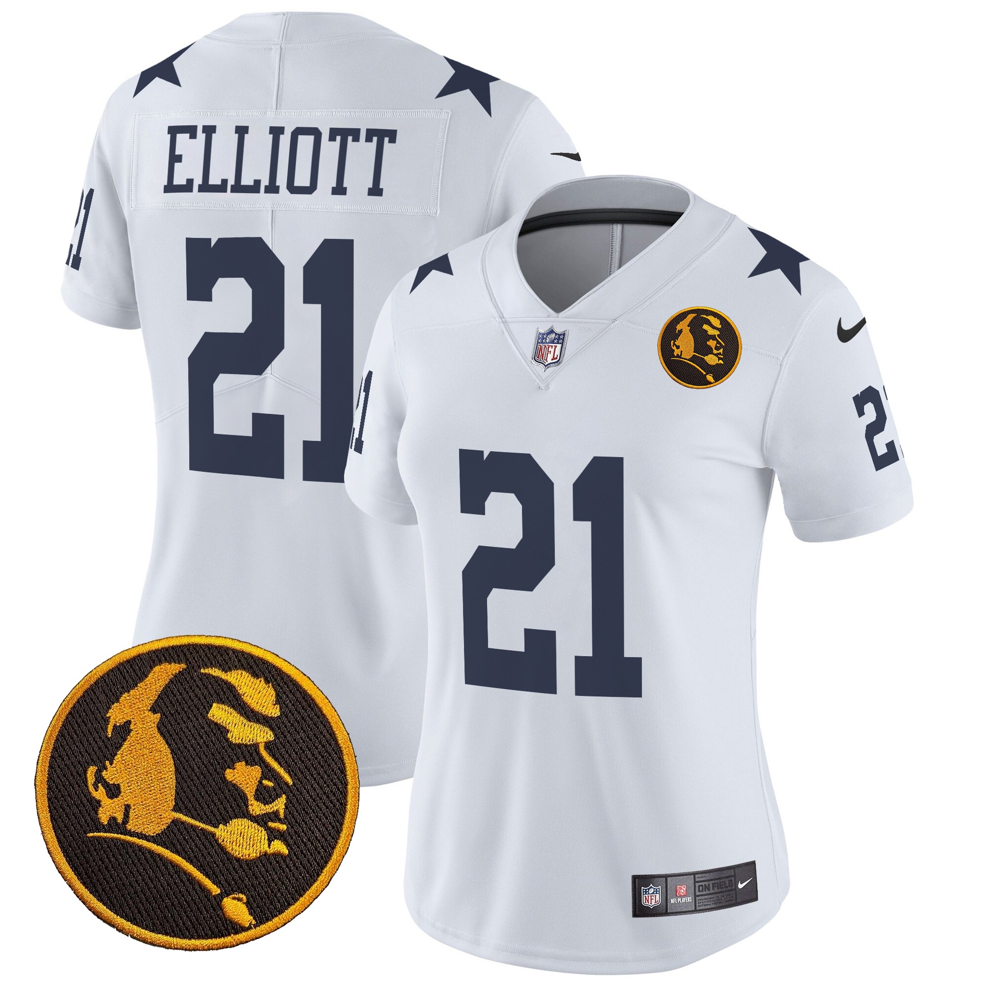 Ezekiel Elliott Women's Dallas Cowboys Texas & John Madden Patch Vapor Limited White Jersey - All Stitched