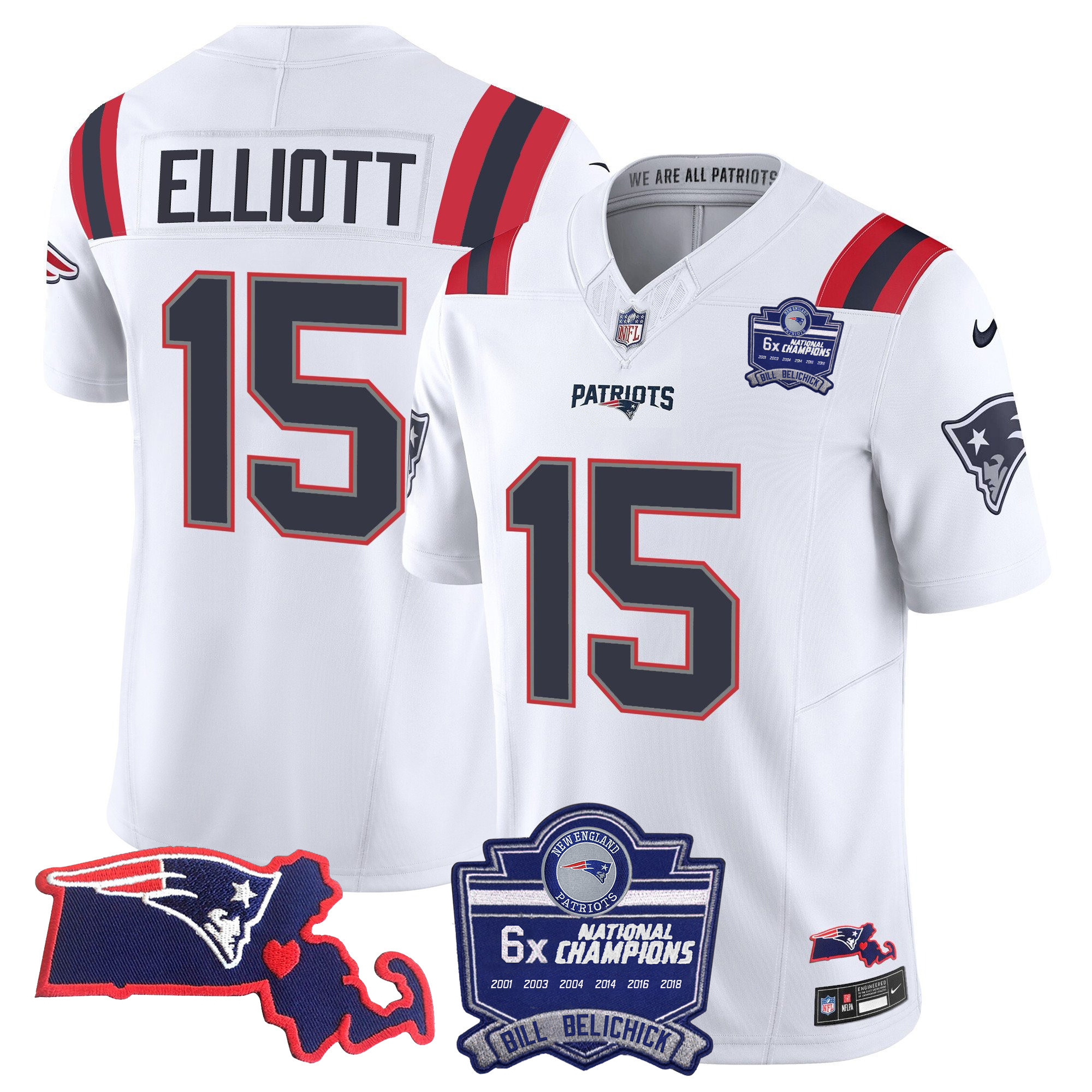Ezekiel Elliott Women's New England Patriots Bill Belichick 6x Champions Patch Vapor White Jersey - All Stitched