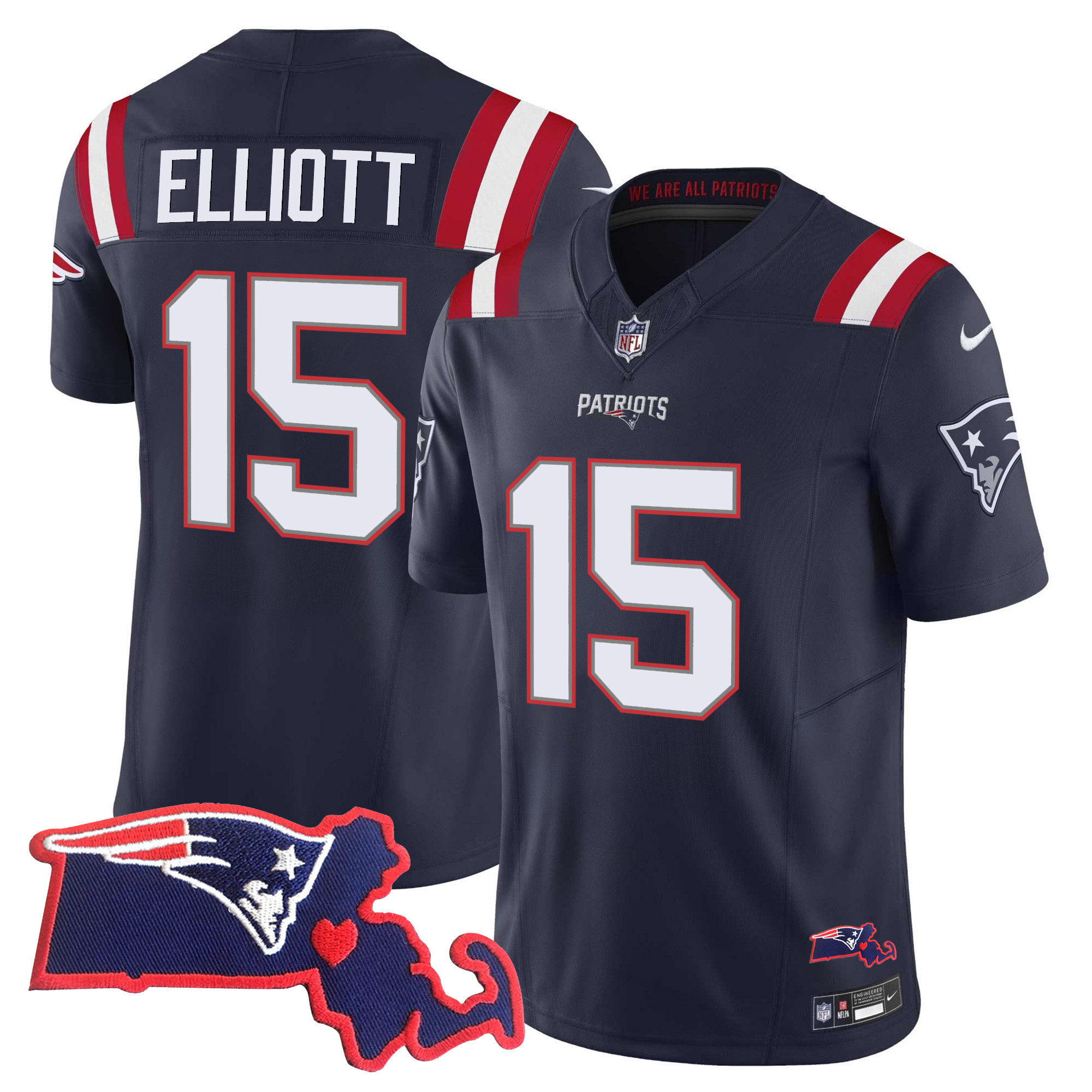 Ezekiel Elliott Women's New England Patriots Bill Belichick "SB 36, 38, 39, 49, 51 Champions" Vapor Navy Jersey - All Stitched