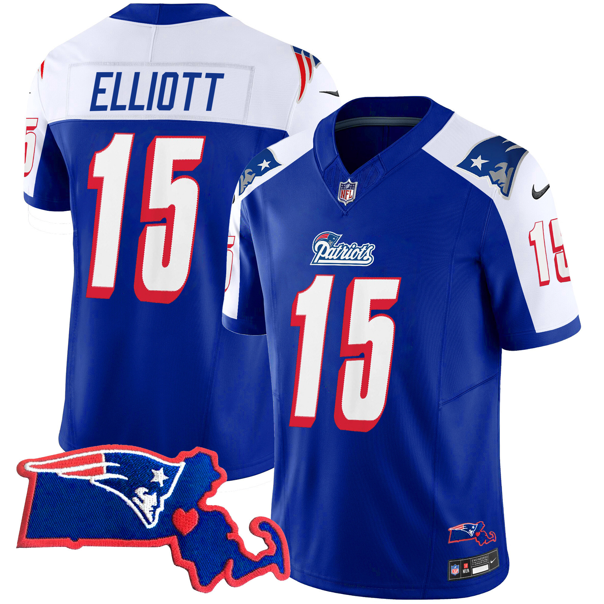 Ezekiel Elliott Women's New England Patriots Massachusetts Patch Vapor 1996 Alternate Jersey - All Stitched