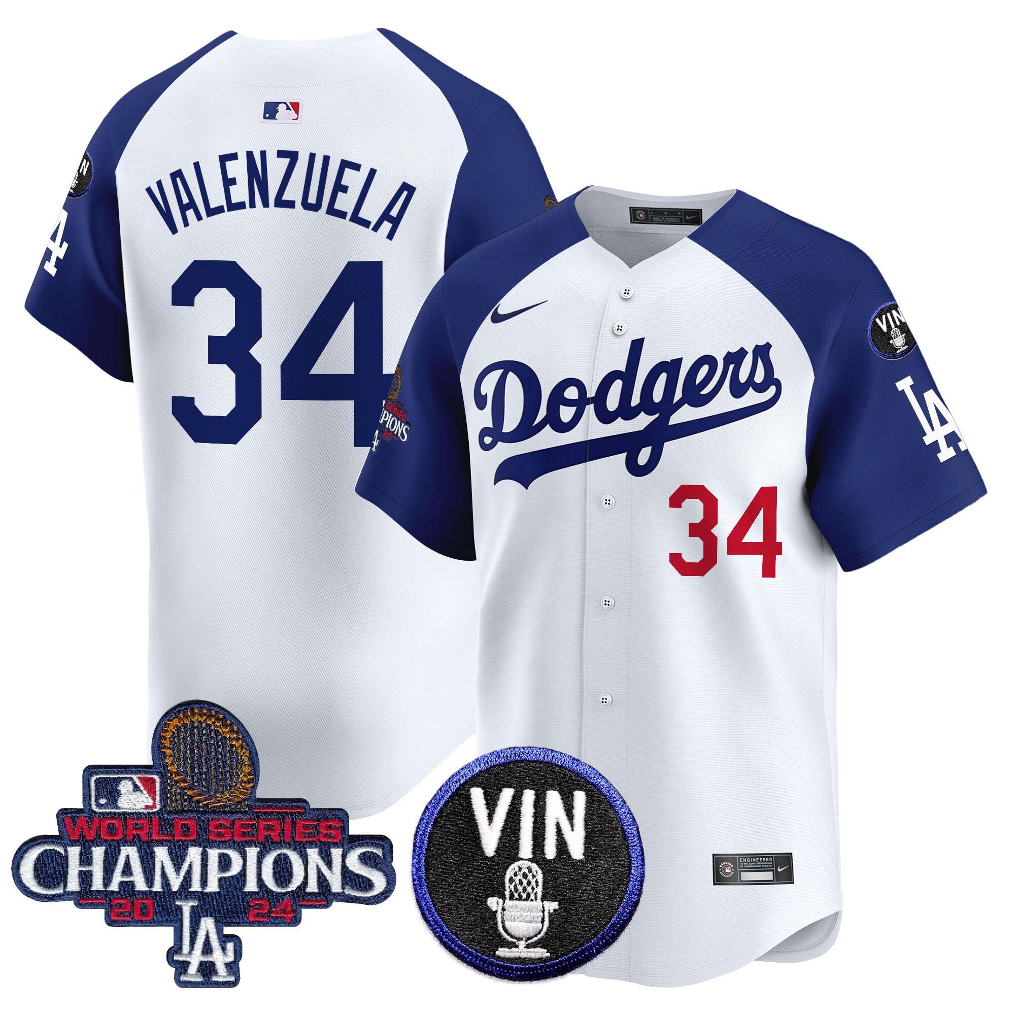 Fernando Valenzuela Men's Los Angeles Dodgers 2024 World Series Champions Patch Vapor Premier Limited Alternate White Jersey V3 - All Stitched
