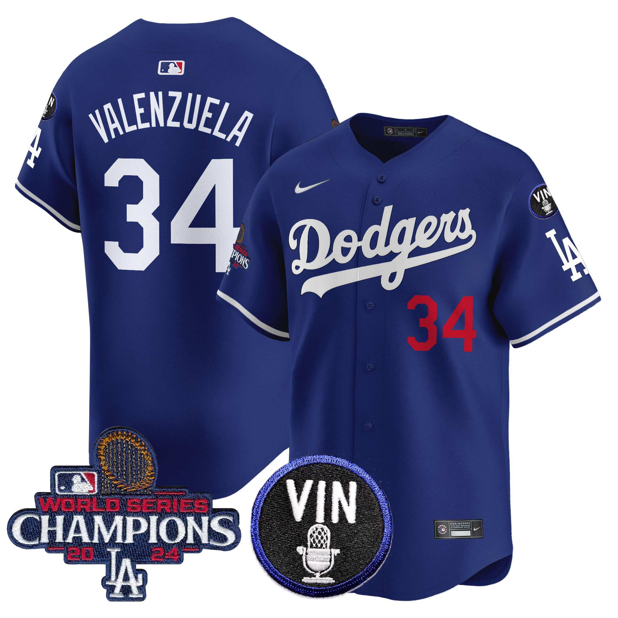 Fernando Valenzuela Men's Los Angeles Dodgers 2024 World Series Champions Patch Vapor Premier Limited Royal Jersey V3 - All Stitched