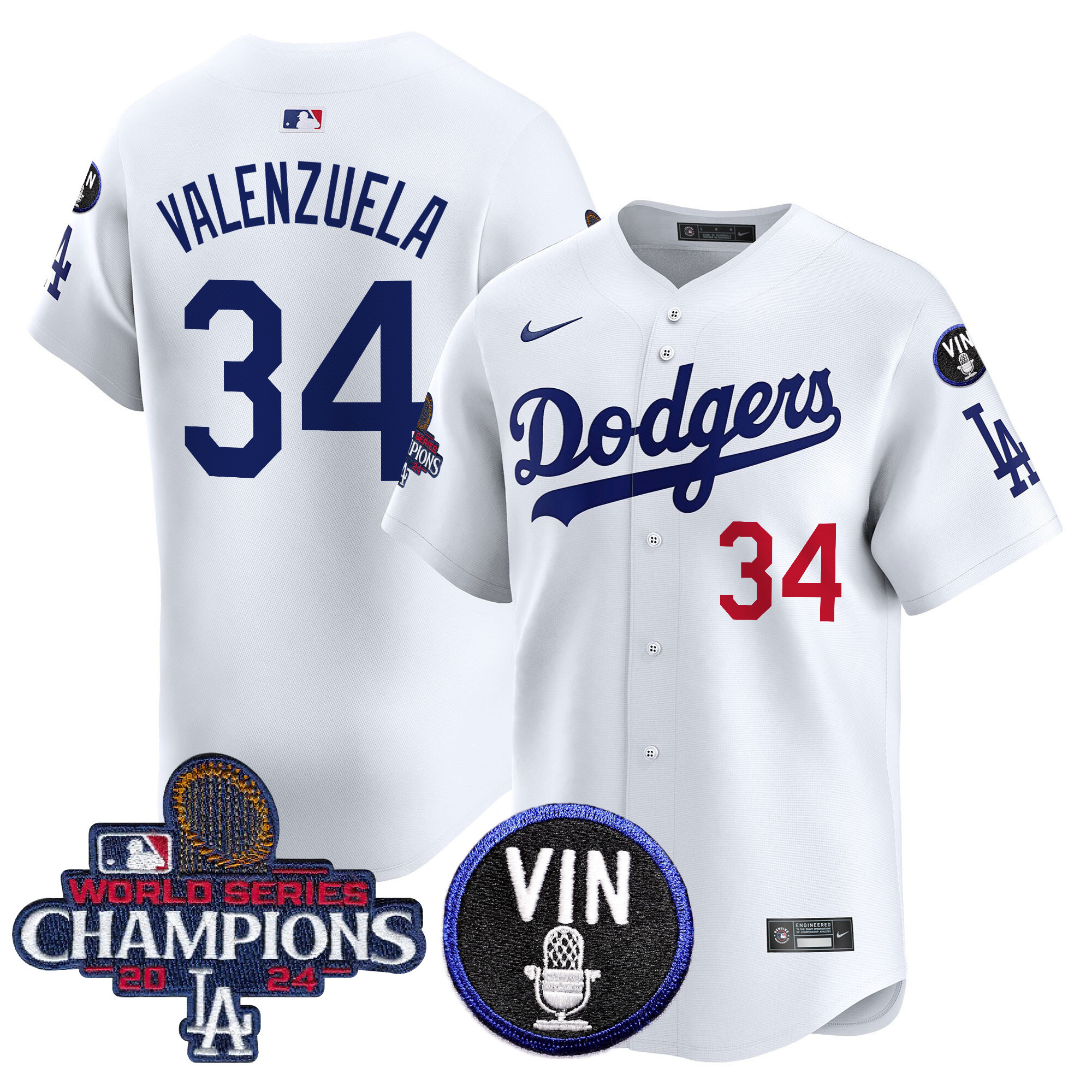 Fernando Valenzuela Men's Los Angeles Dodgers 2024 World Series Champions Patch Vapor Premier Limited White Jersey V3 - All Stitched