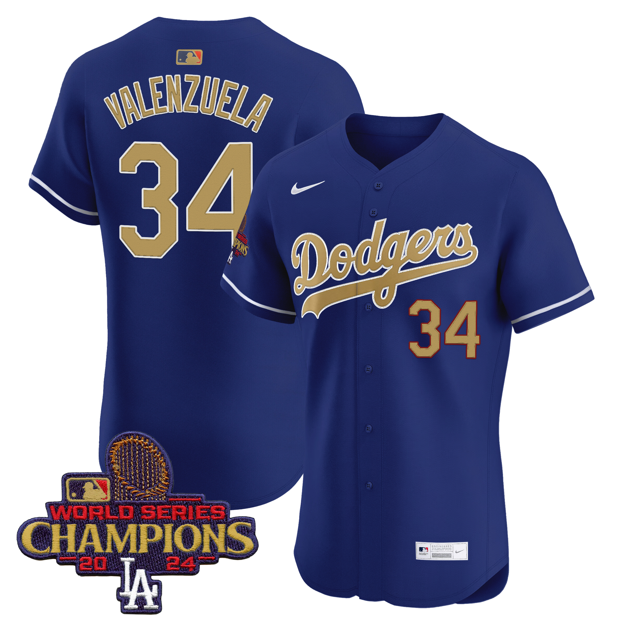 Fernando Valenzuela Men's Los Angeles Dodgers 2025 Gold Vapor Premier Elite Royal Jersey - All Stitched