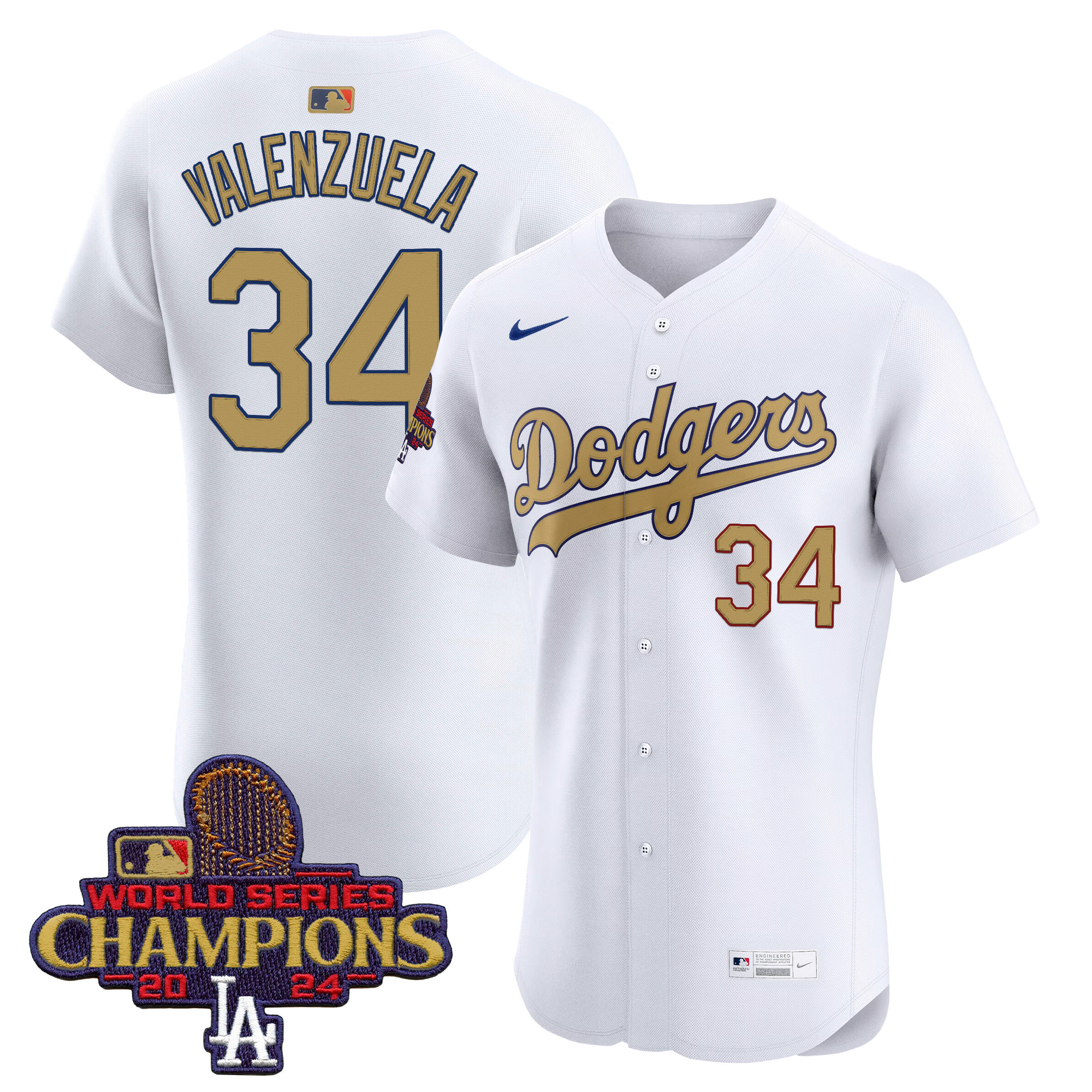 Fernando Valenzuela Men's Los Angeles Dodgers 2025 Gold Vapor Premier Elite White Jersey - All Stitched