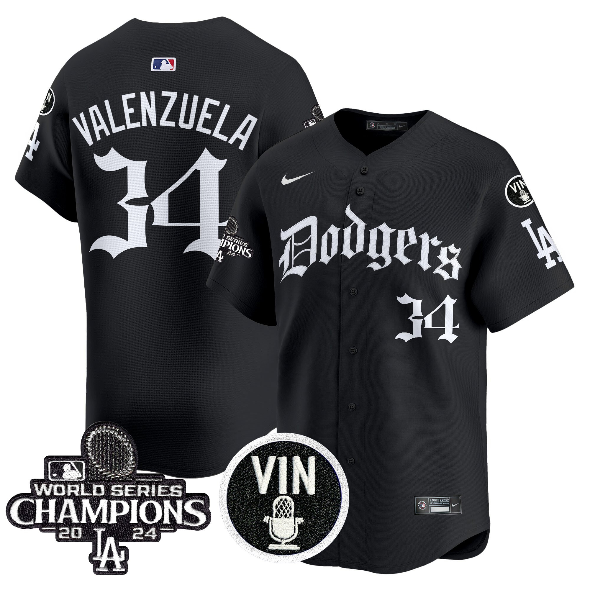 Fernando Valenzuela Men's Los Angeles Dodgers 2025 LA Gothic Style Vapor Premier Limited Black Jersey V2 - All Stitched