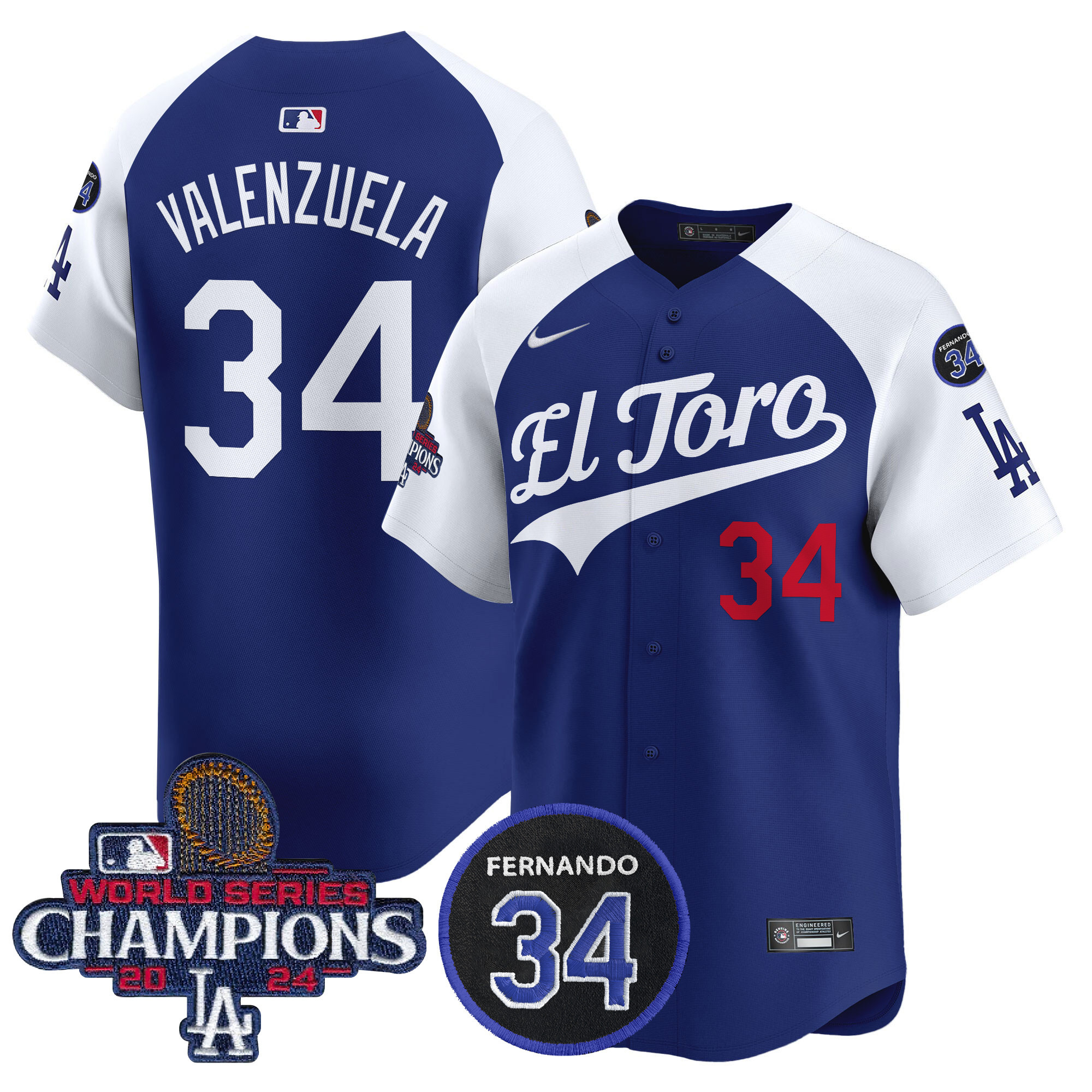 Fernando Valenzuela Men's Los Angeles Dodgers El Toro 2024 World Series Champions Patch Vapor Premier Limited Alternate Royal Jersey - All Stitched