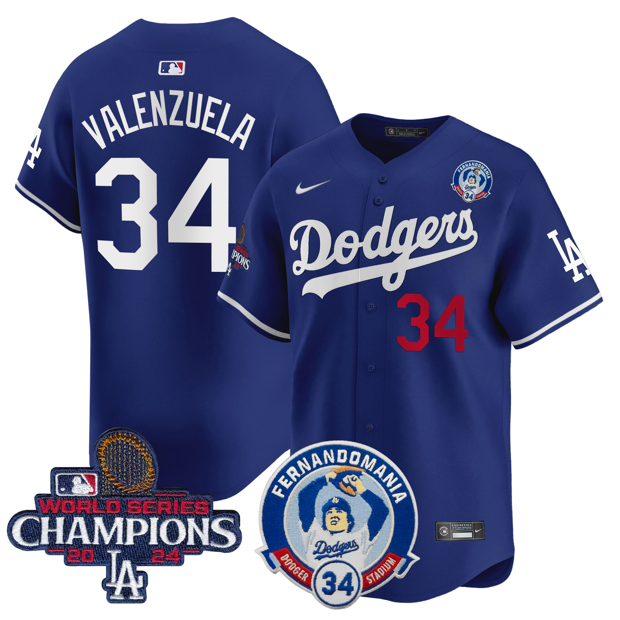 Fernando Valenzuela Men's Los Angeles Dodgers Fernando & 2024 World Series Champions Patch Vapor Premier Limited Royal Jersey V2 - All Stitched