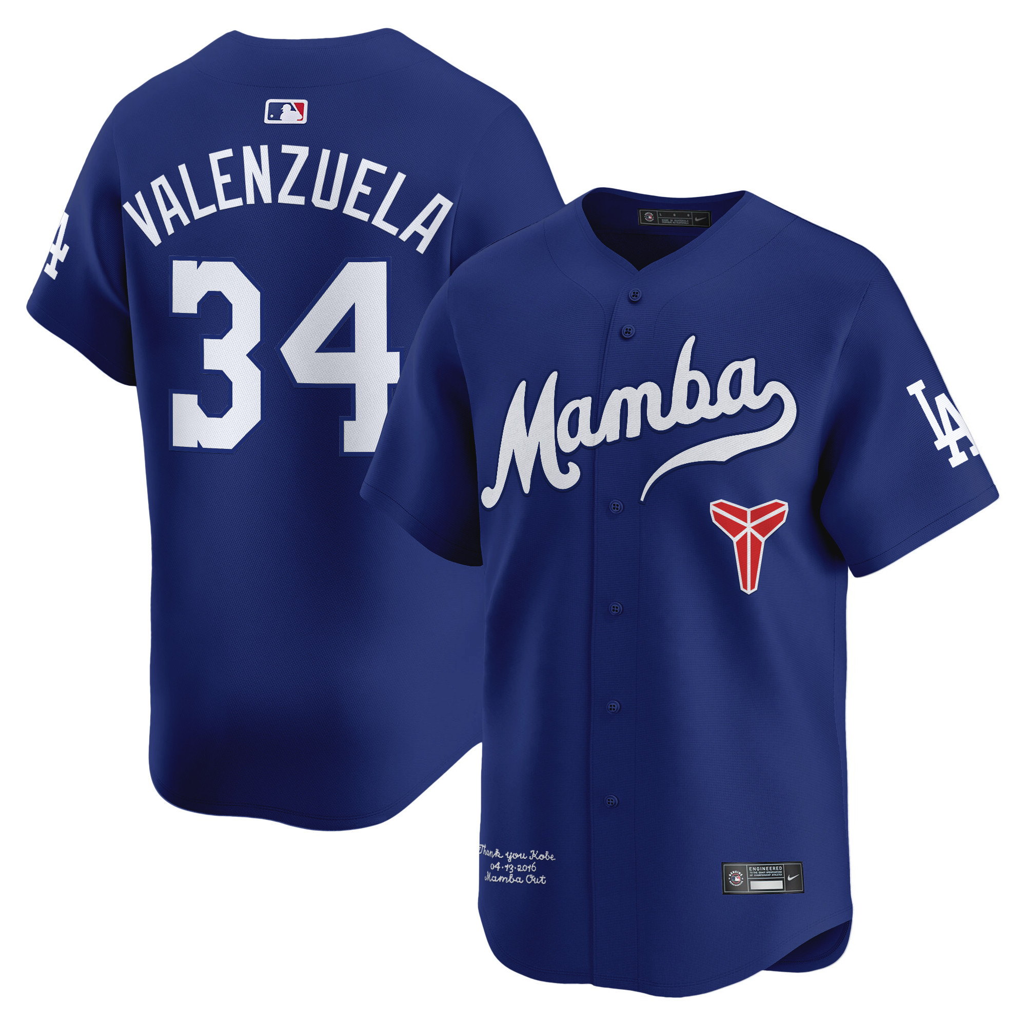 Fernando Valenzuela Men's Los Angeles Dodgers Kobe Bryant Mamba Vapor Premier Limited Royal Jersey - All Stitched