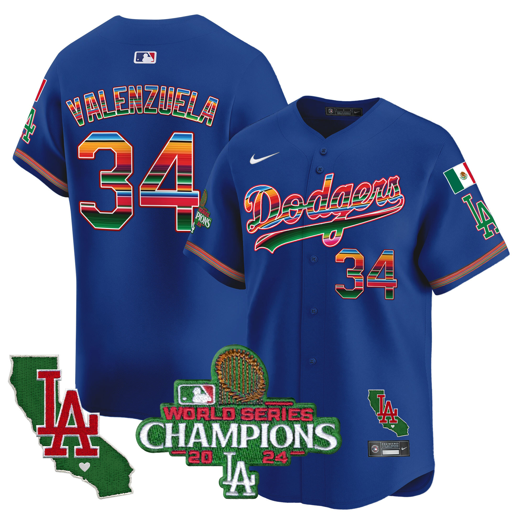 Fernando Valenzuela Men's Los Angeles Dodgers Mexico 2024 World Series Champions Vapor Premier Limited Royal Jersey - All Stitched