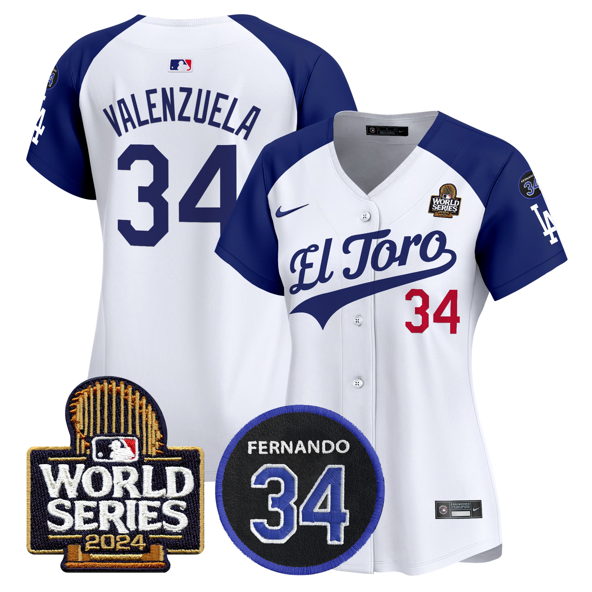 Fernando Valenzuela Women's Los Angeles Dodgers El Toro 2024 World Series Patch Vapor Premier Limited Alternate White Jersey - All Stitched