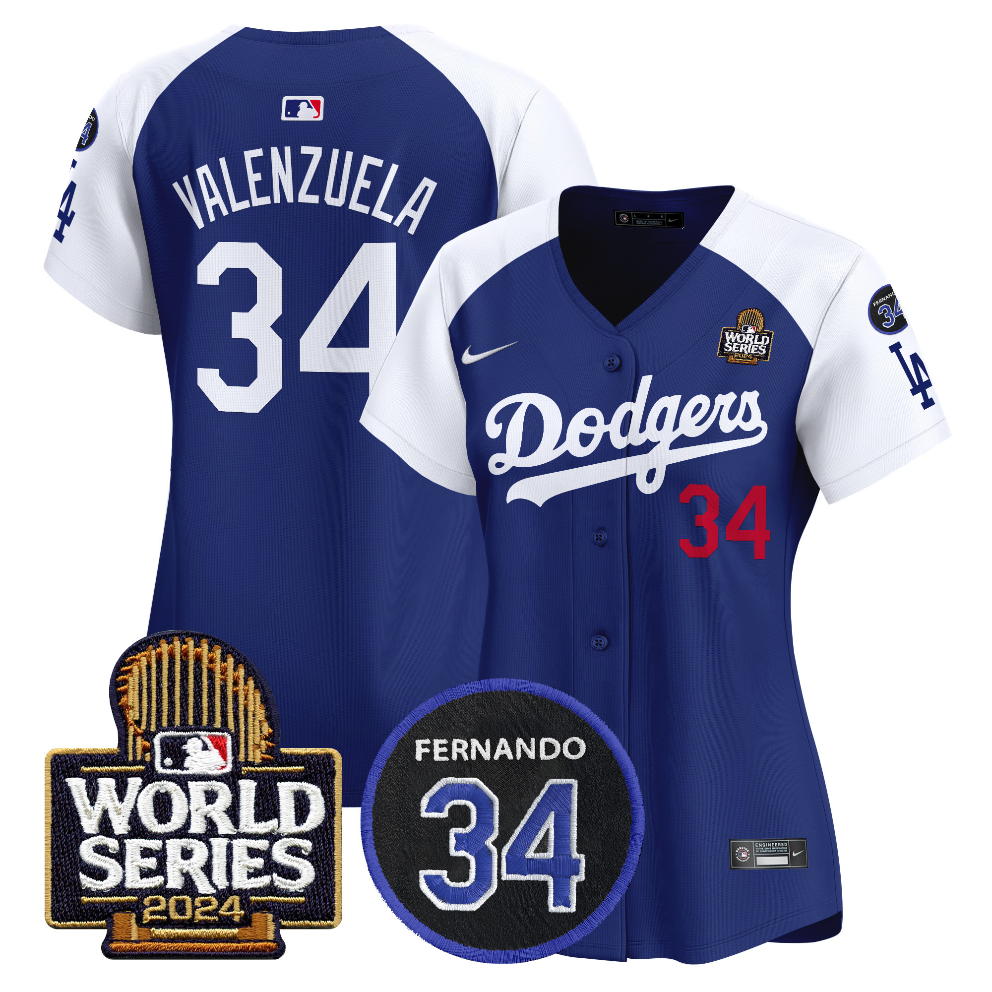 Fernando Valenzuela Women's Los Angeles Dodgers Fernando Memorial & 2024 World Series Patch Vapor Premier Limited Alternate Royal Jersey V2 - All Stitched