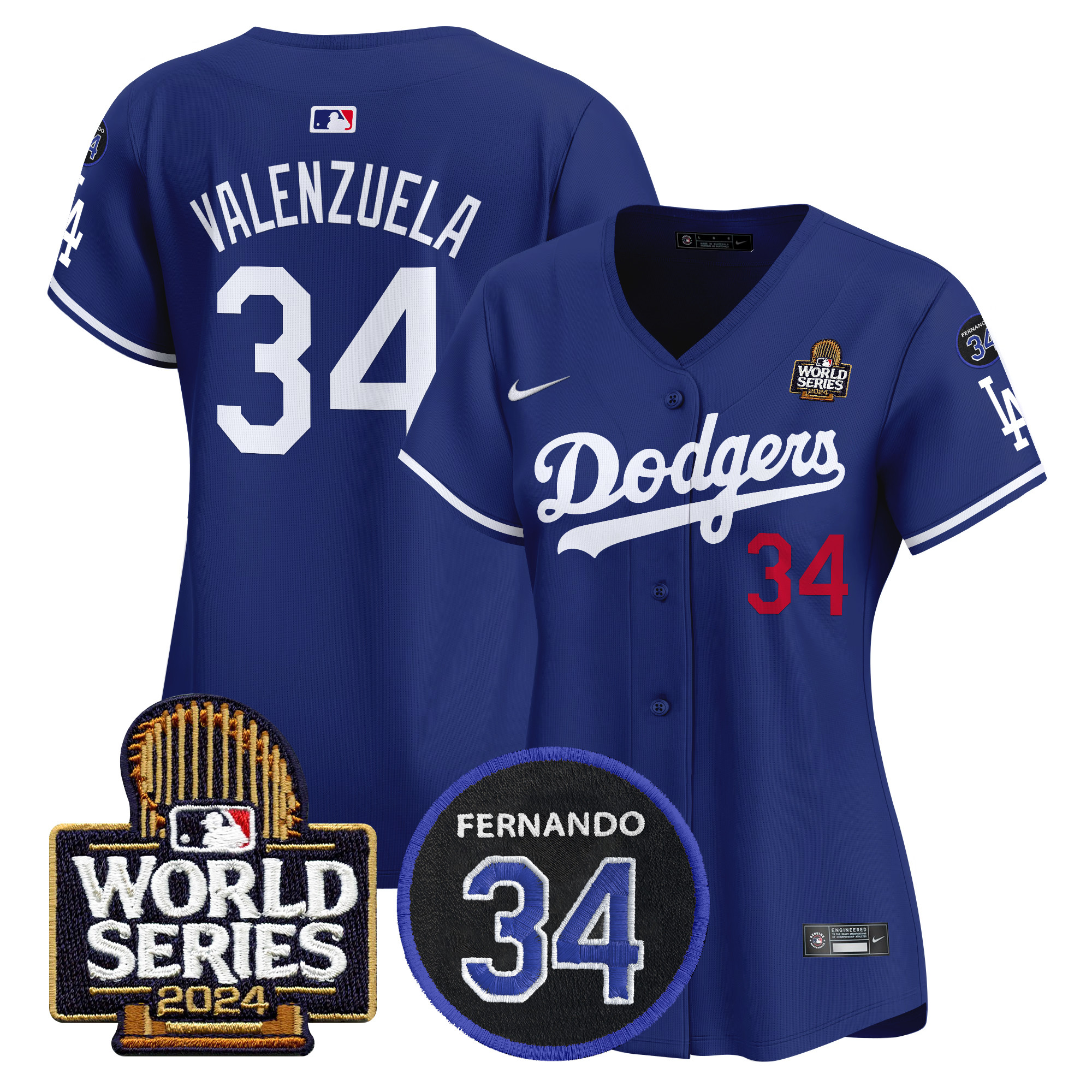 Fernando Valenzuela Women's Los Angeles Dodgers Fernando Memorial & 2024 World Series Patch Vapor Premier Limited Royal Jersey V2 - All Stitched