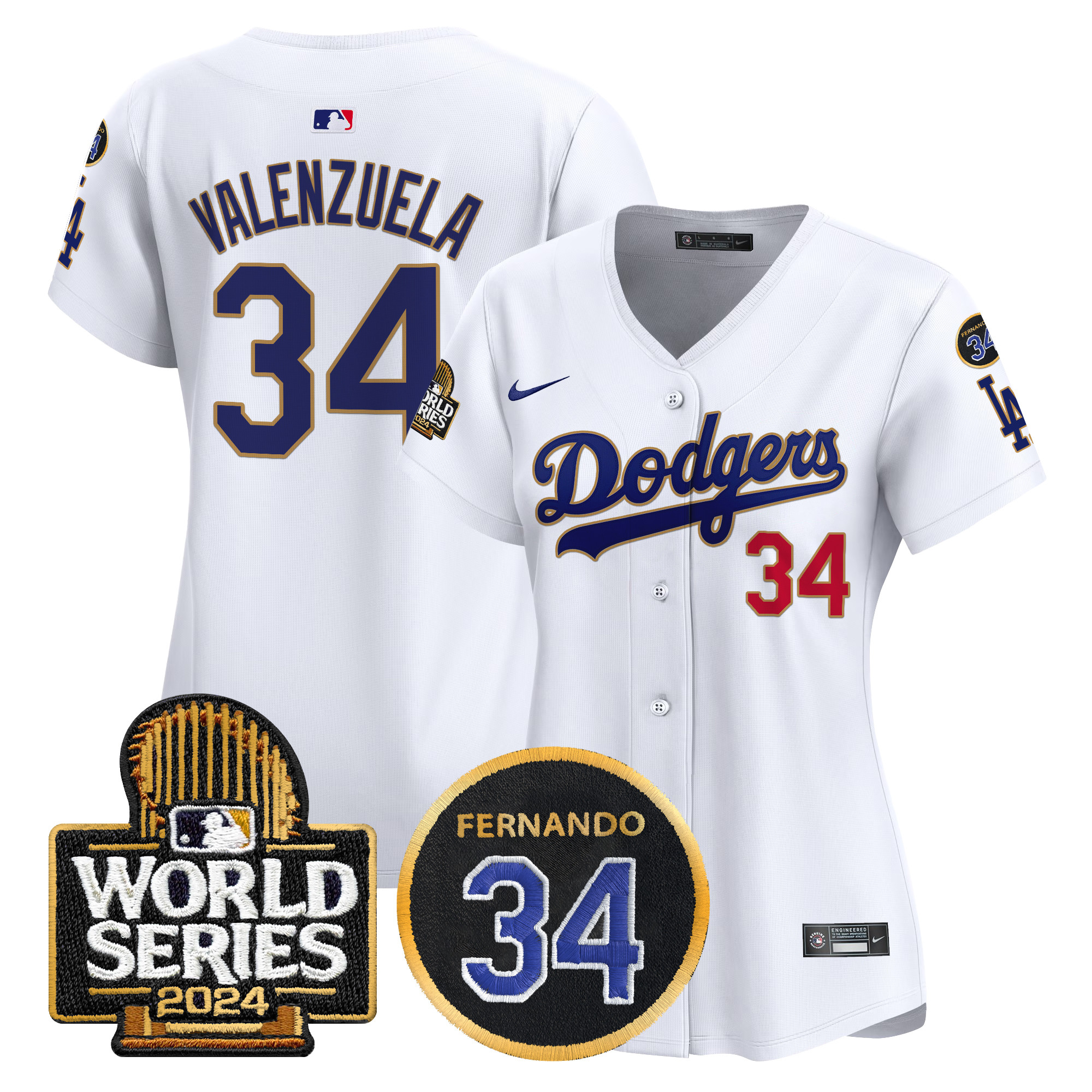 Fernando Valenzuela Women's Los Angeles Dodgers Fernando Memorial & 2024 World Series Patch Vapor Premier Limited White Jersey - All Stitched