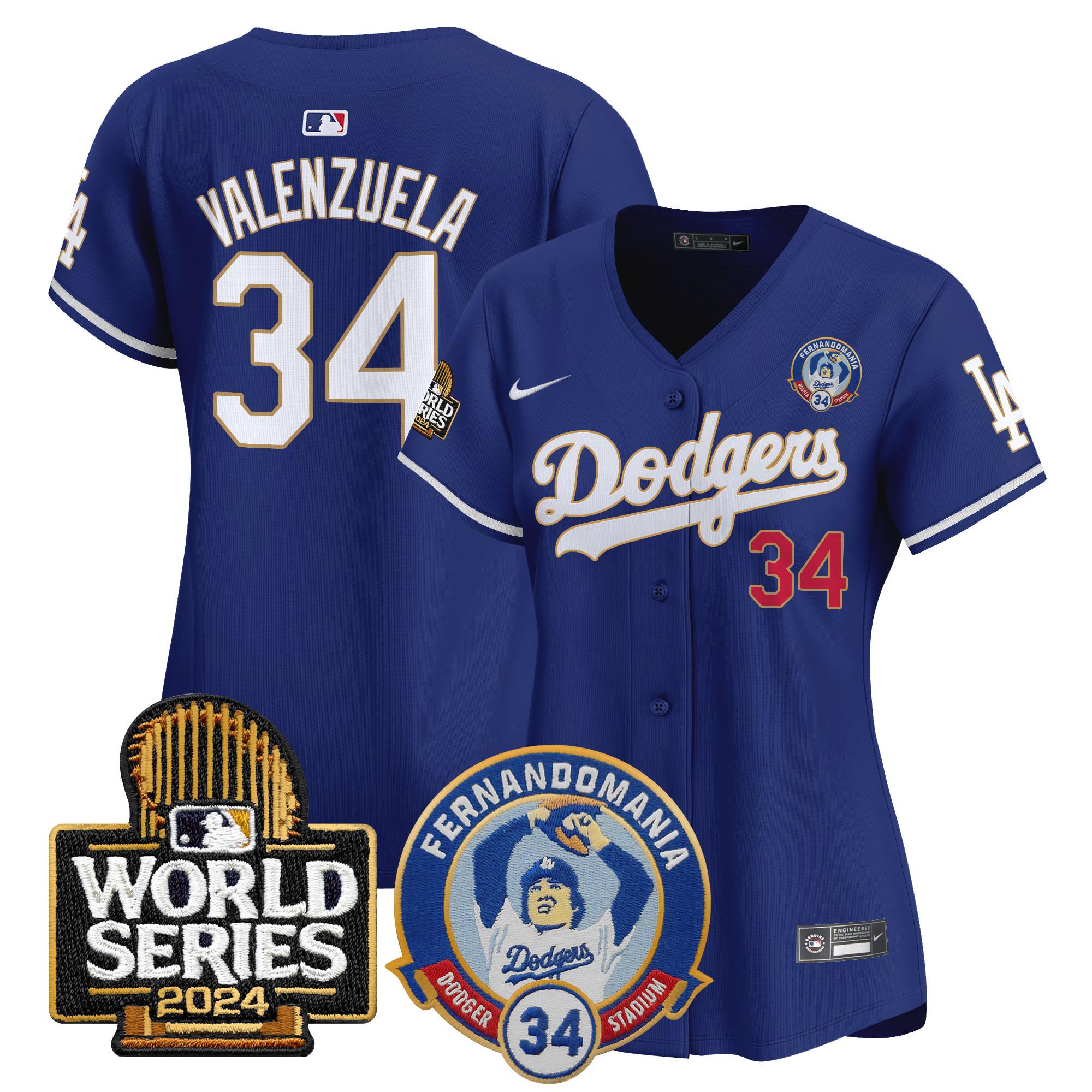 Fernando Valenzuela Women's Los Angeles Dodgers Fernando Valenzuela & 2024 World Series Patch Vapor Premier Limited Royal Jersey - All Stitched