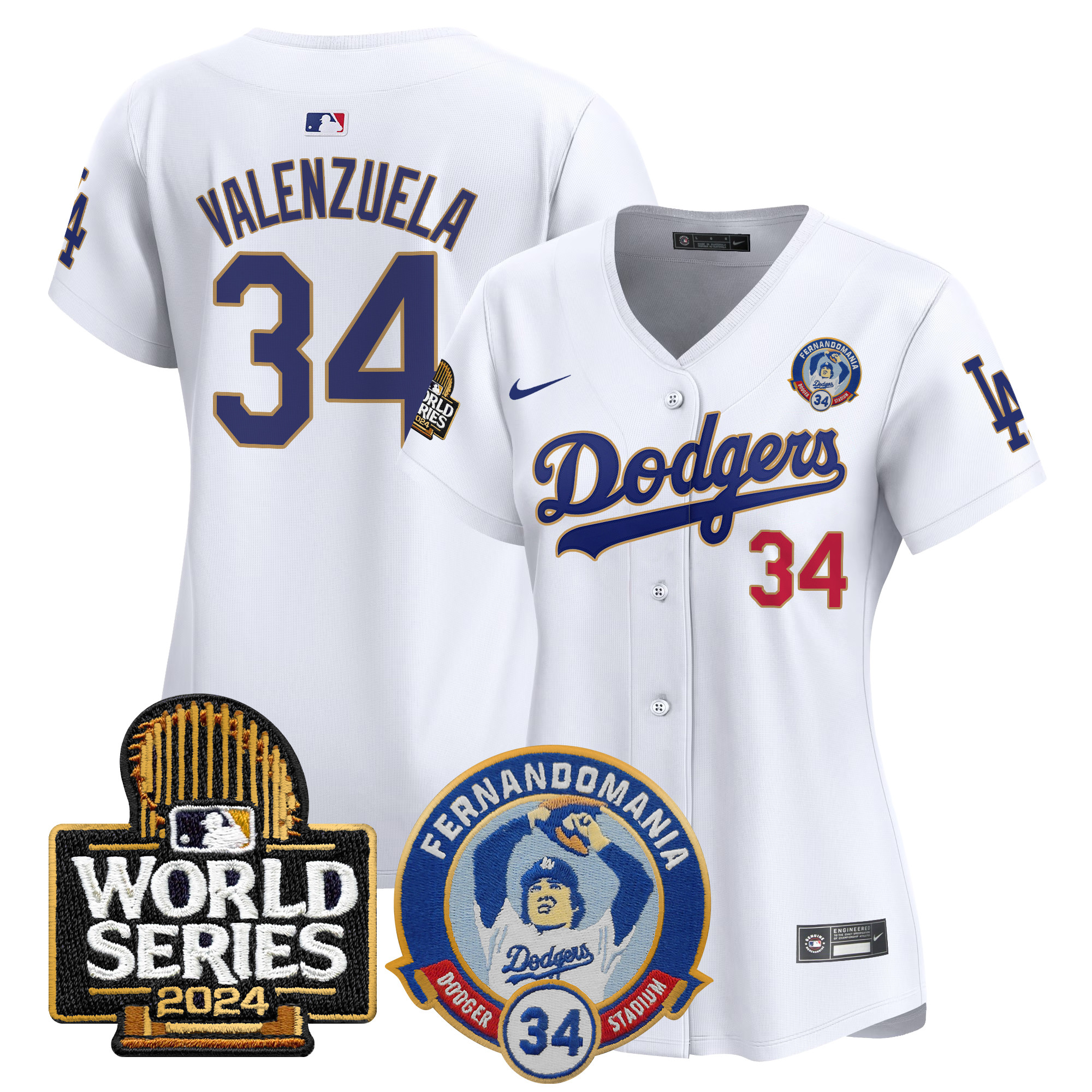 Fernando Valenzuela Women's Los Angeles Dodgers Fernando Valenzuela & 2024 World Series Patch Vapor Premier Limited White Jersey - All Stitched