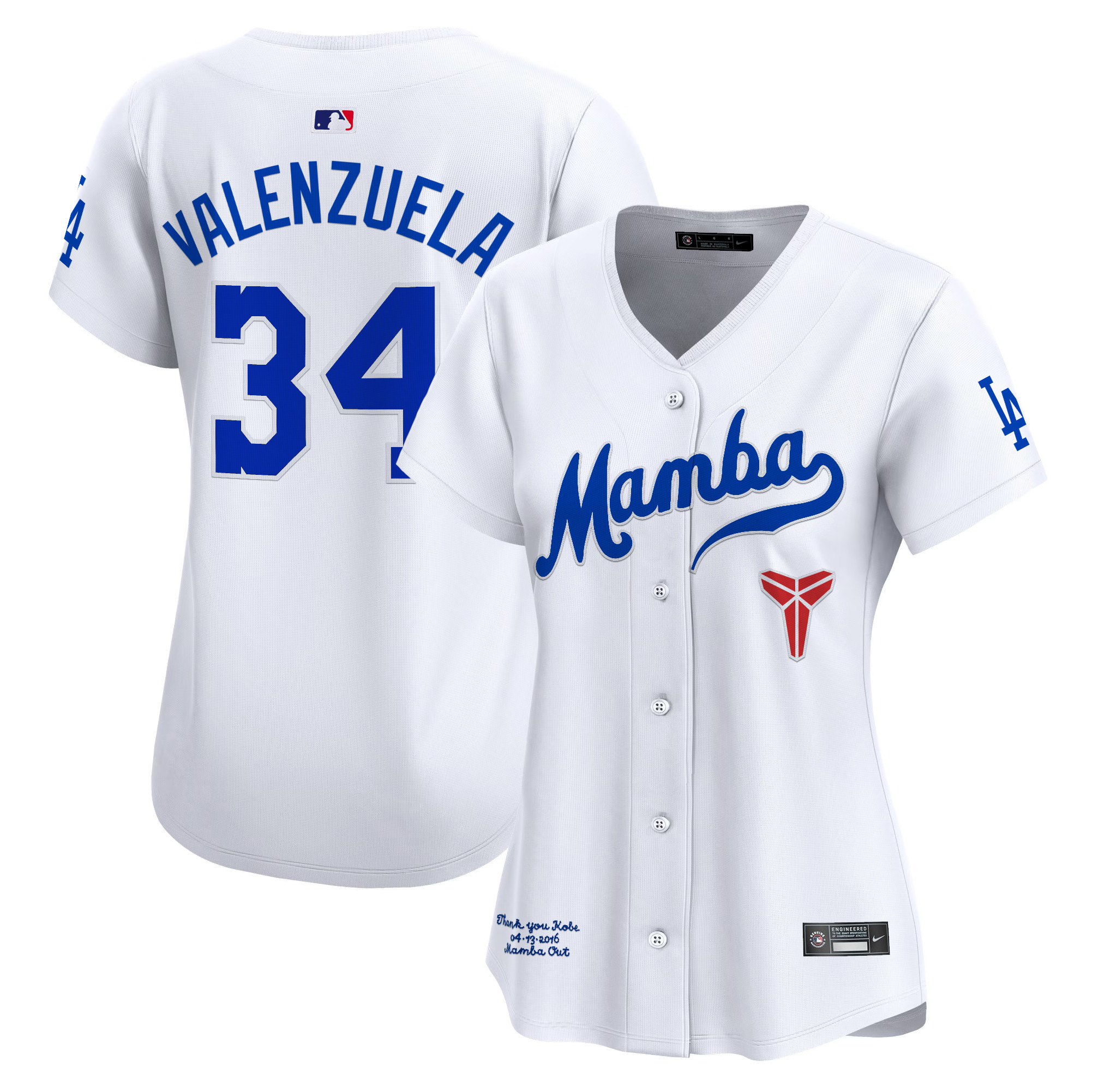 Fernando Valenzuela Women's Los Angeles Dodgers Kobe Bryant Mamba Vapor Premier Limited White Jersey - All Stitched