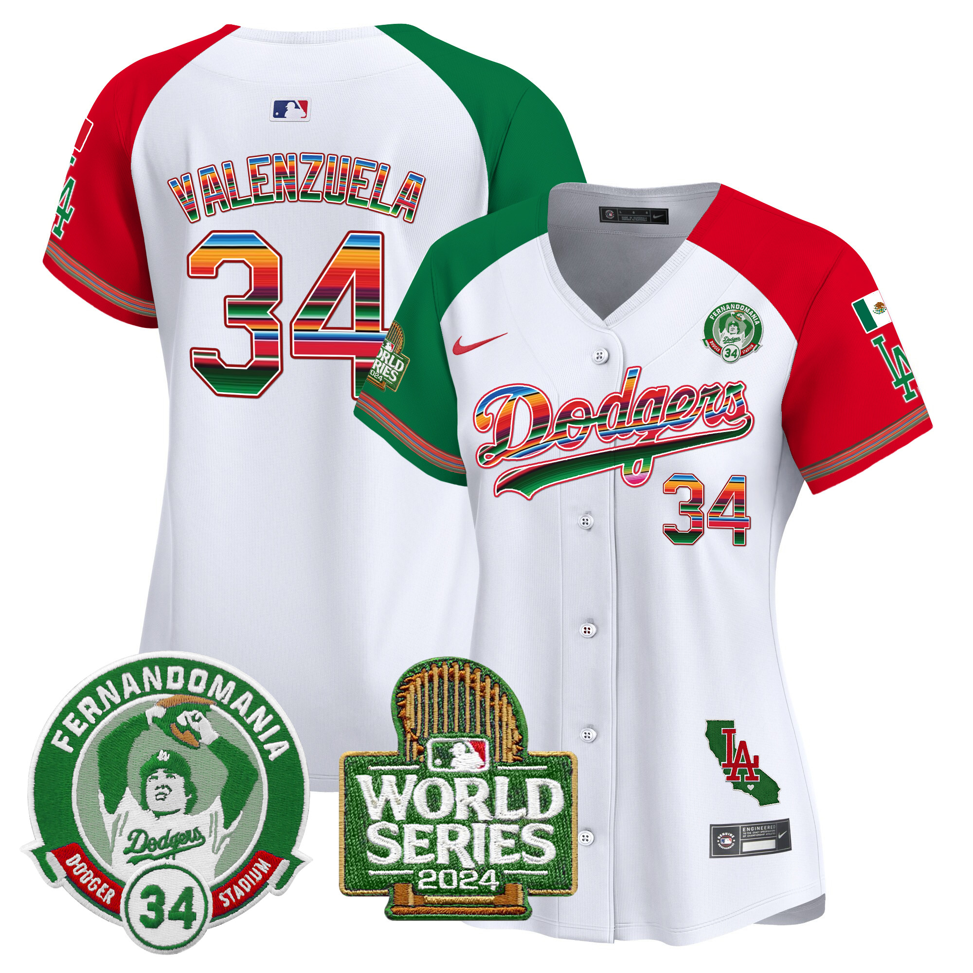 Fernando Valenzuela Women's Los Angeles Dodgers Mexico Fernando Valenzuela & 2024 World Series Patch Vapor Premier Limited Alternate Jersey - All Stitched