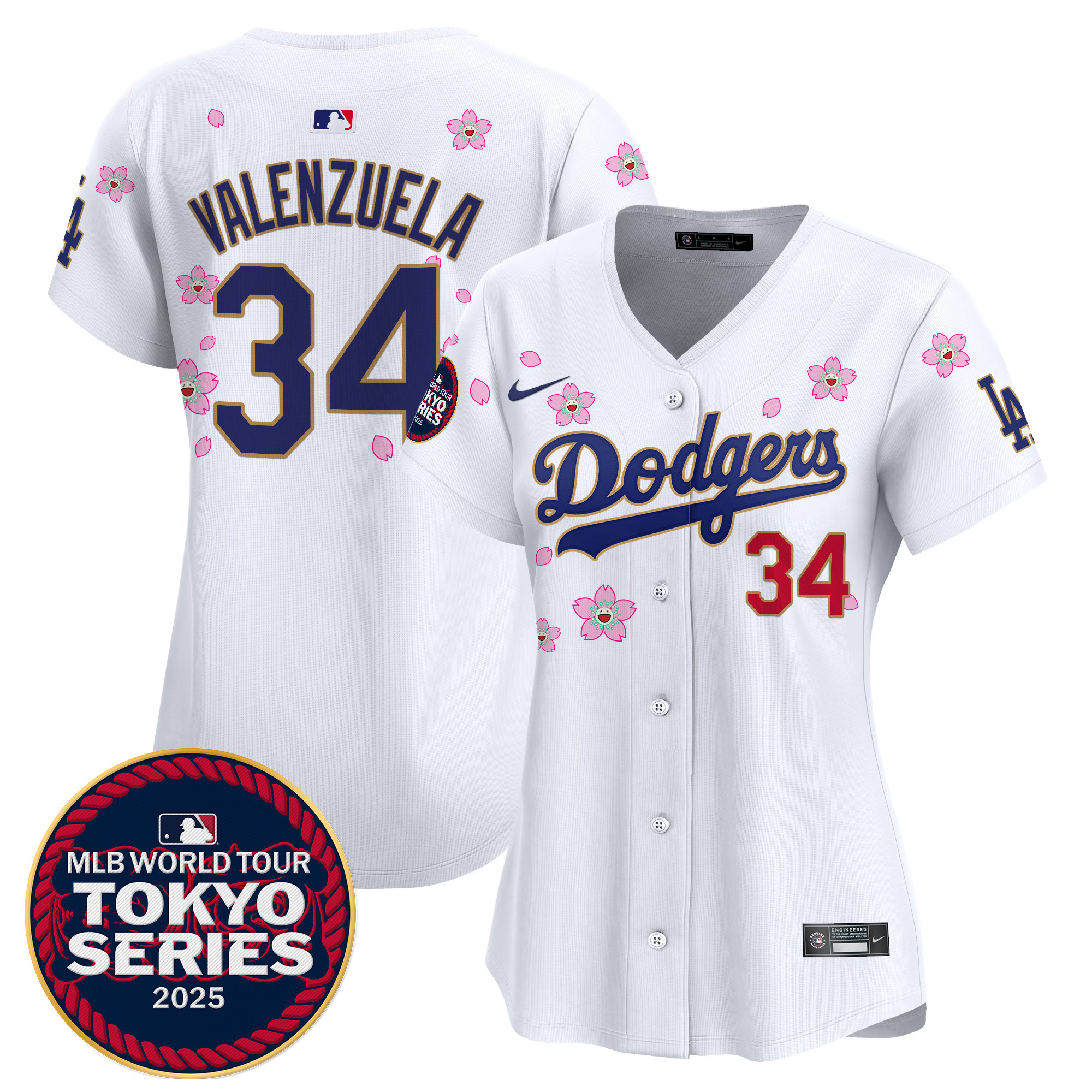 Fernando Valenzuela Women's Los Angeles Dodgers Tokyo Series 2025 Gold Trim Vapor Premier Limited White Jersey - Stitched