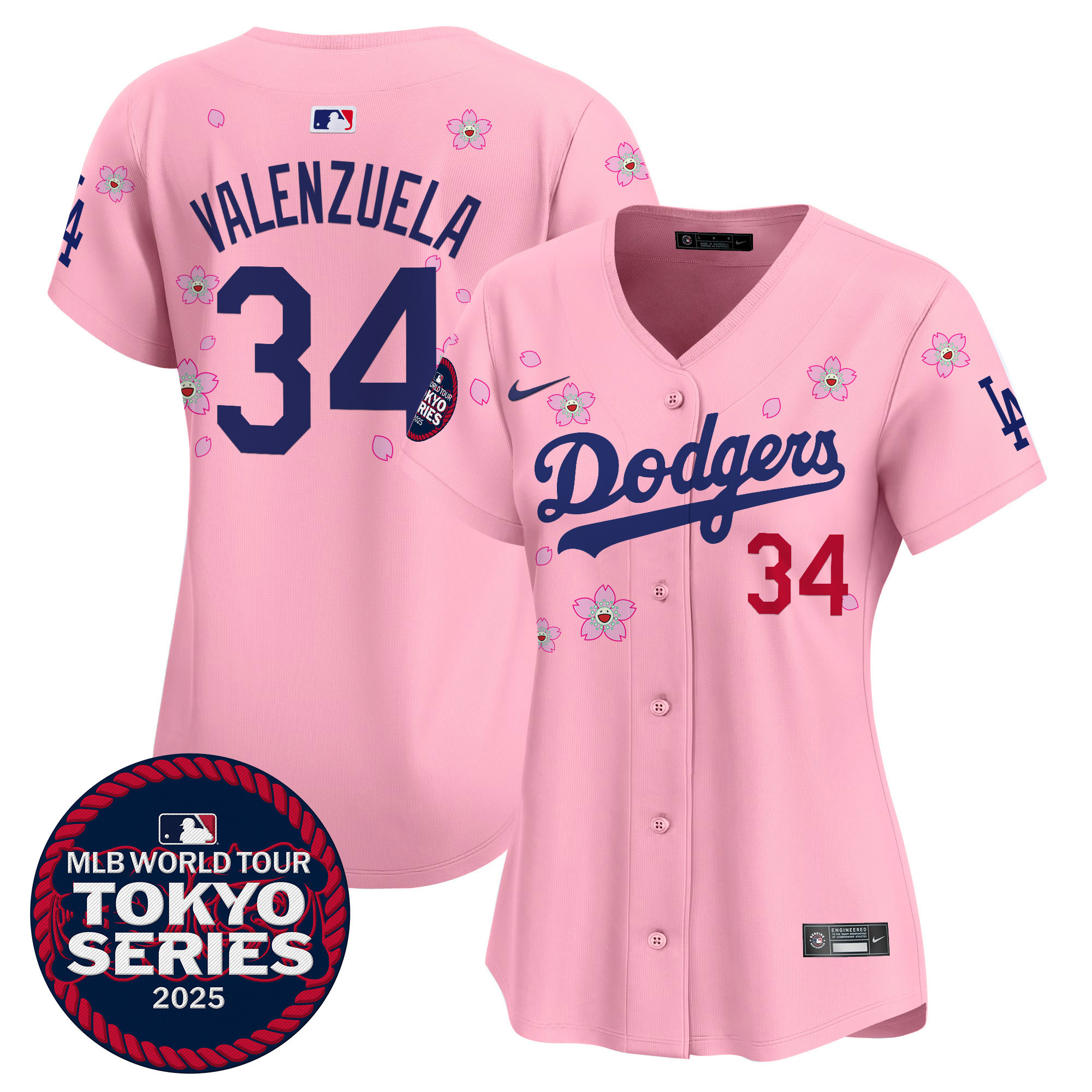 Fernando Valenzuela Women's Los Angeles Dodgers Tokyo Series 2025 Vapor Premier Limited Cherry Blossom Jersey - Stitched