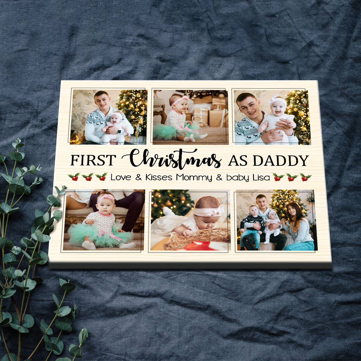 First Christmas As Daddy Custom Photo Canvas, Personalized First Time Dad Christmas Gifts, New Dad Gifts From Wife Baby