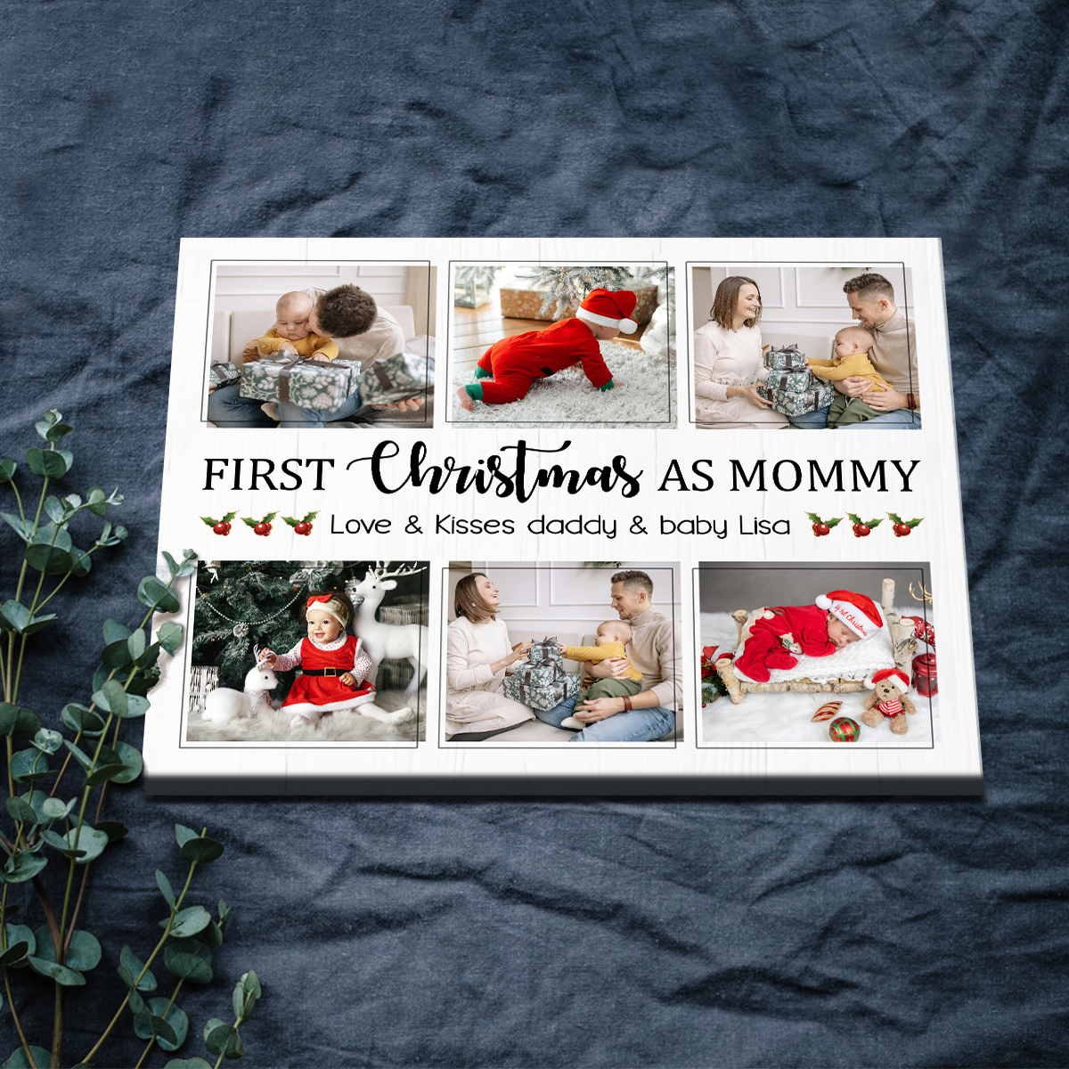 First Christmas As Mommy Custom Photo Canvas, Personalized Christmas Gifts For First Time Mothers, New Mom Gifts From Husband Baby