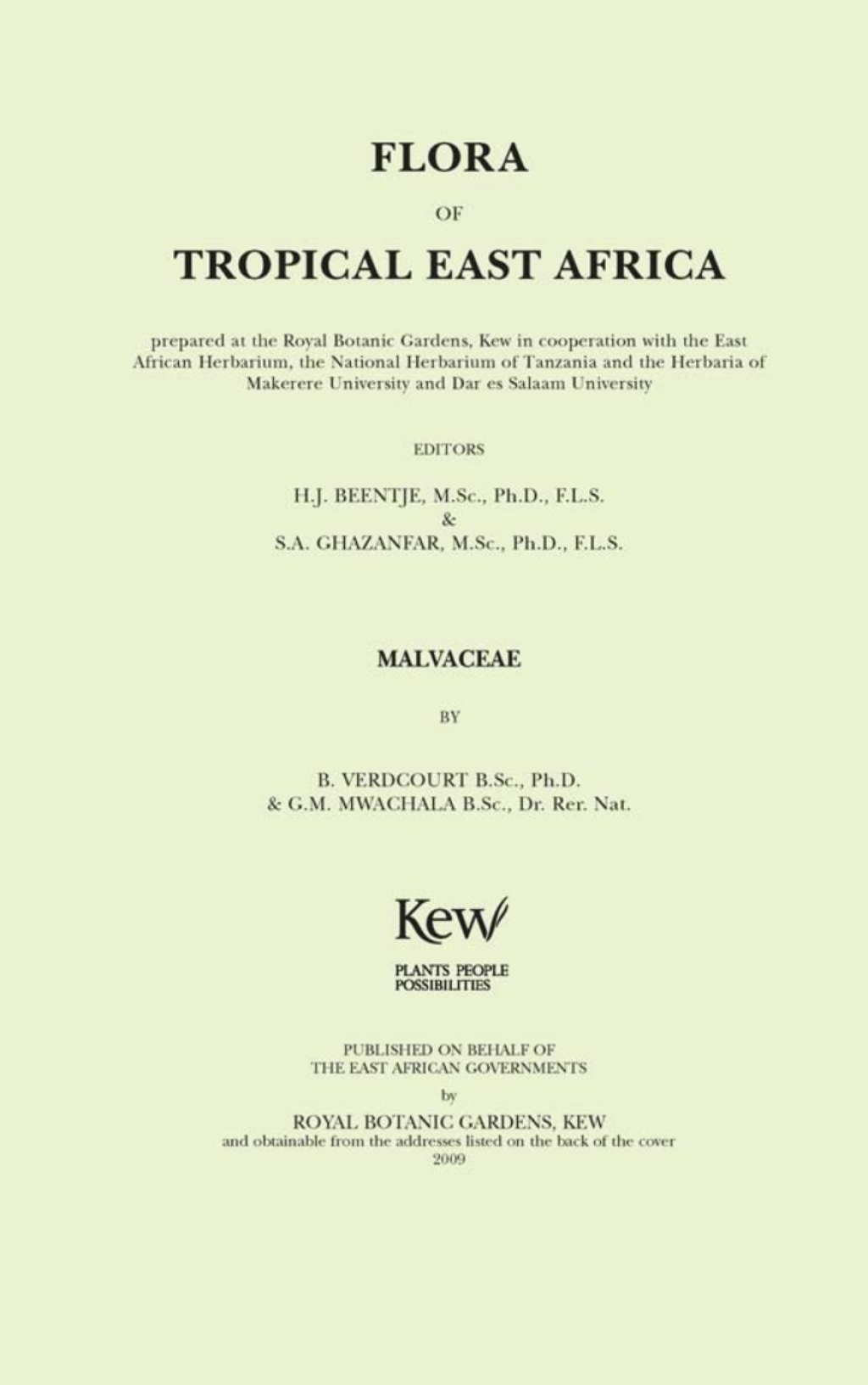 Flora of Tropical East Africa Malvaceae - (PDF/EPUB Version)