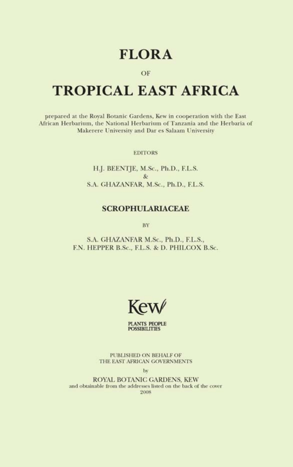 Flora of Tropical East Africa Scrophulariaceae - (PDF/EPUB Version)