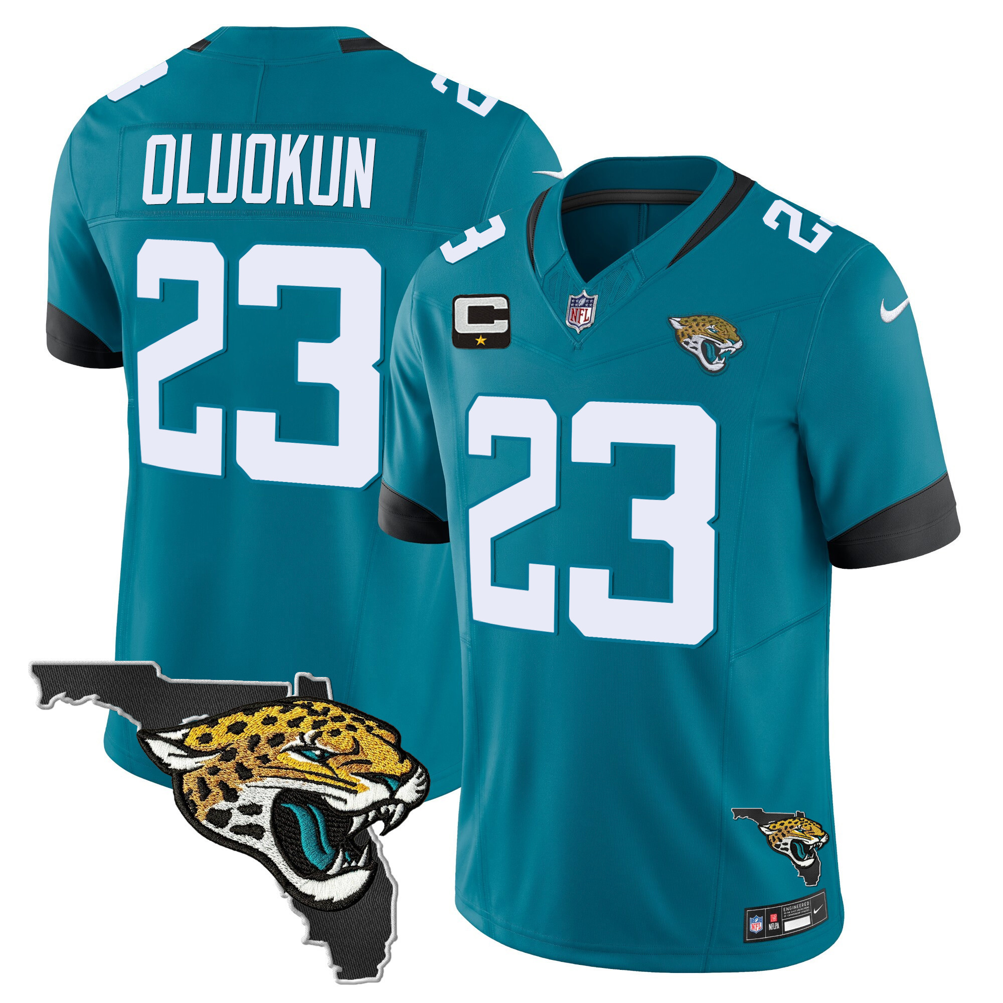 Foyesade Oluokun Men's Jacksonville Jaguars Florida Patch Vapor Teal Jersey - All Stitched