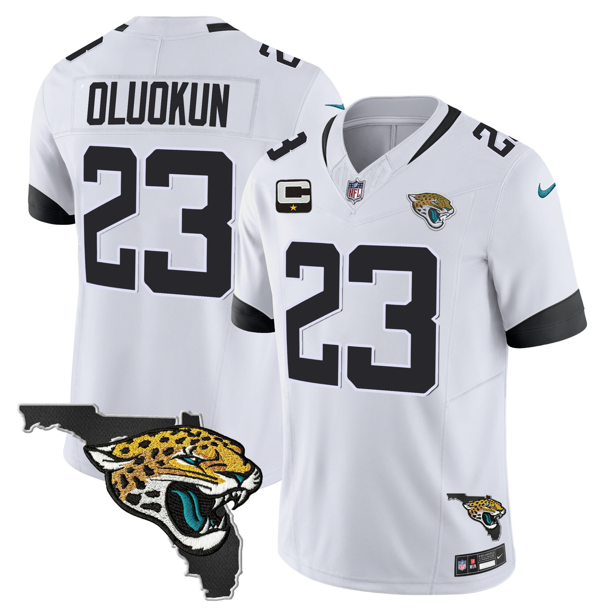 Foyesade Oluokun Men's Jacksonville Jaguars Florida Patch Vapor White Jersey - All Stitched
