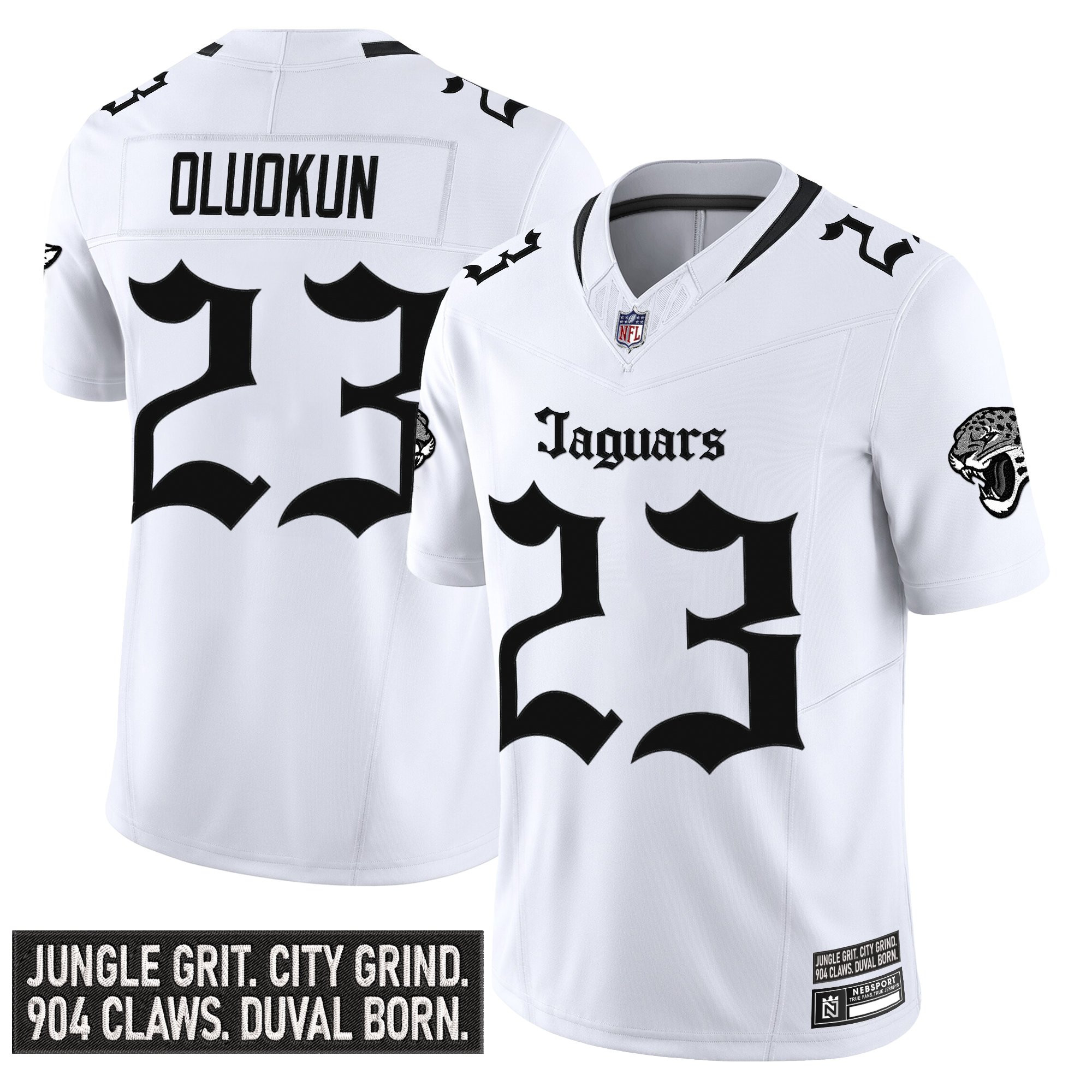 Foyesade Oluokun Men's Jacksonville Jaguars 'Gothic Duvall Shadows Edition' Vapor White Jersey - All Stitched